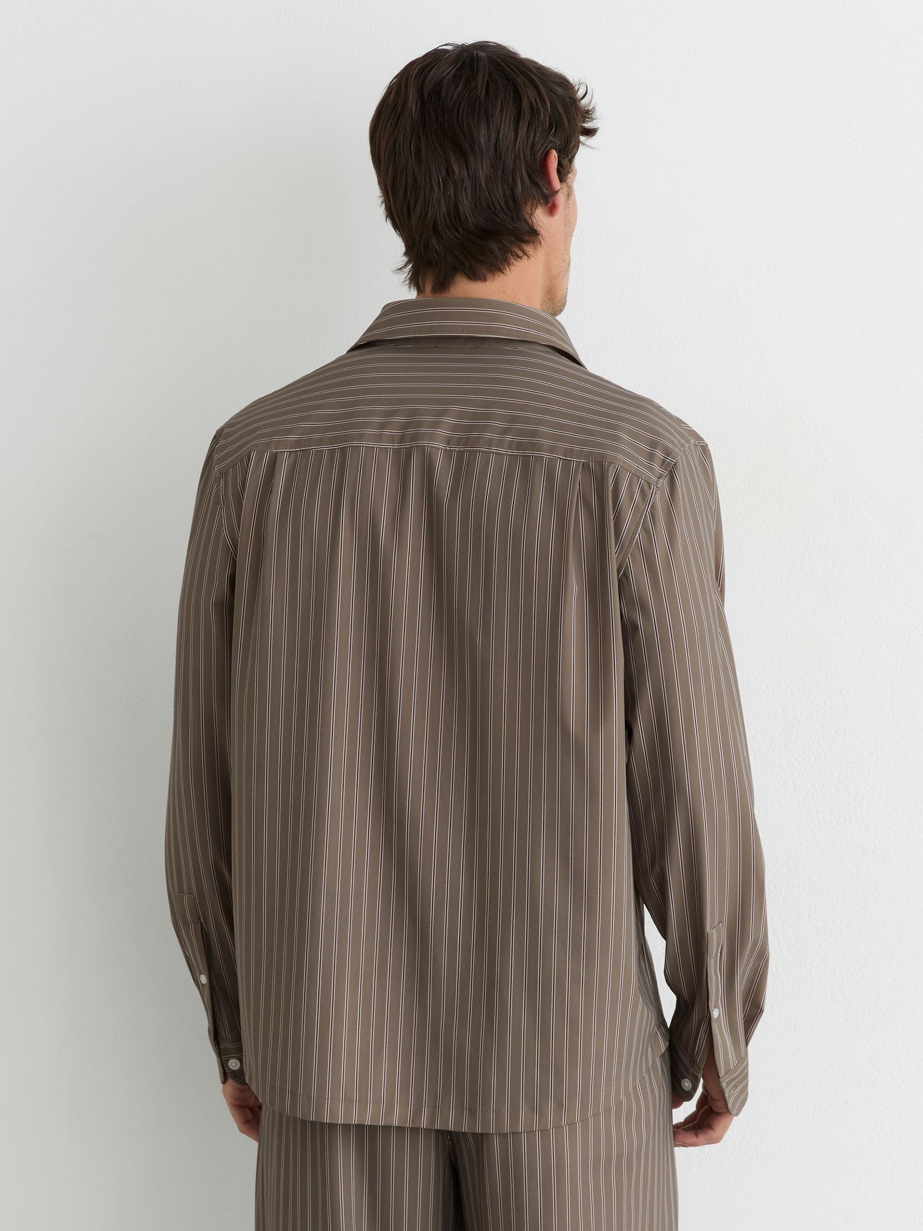 Stripe Long-Sleeve Regular-Fit Shirt in Taupe Brown - Image 6 of 7
