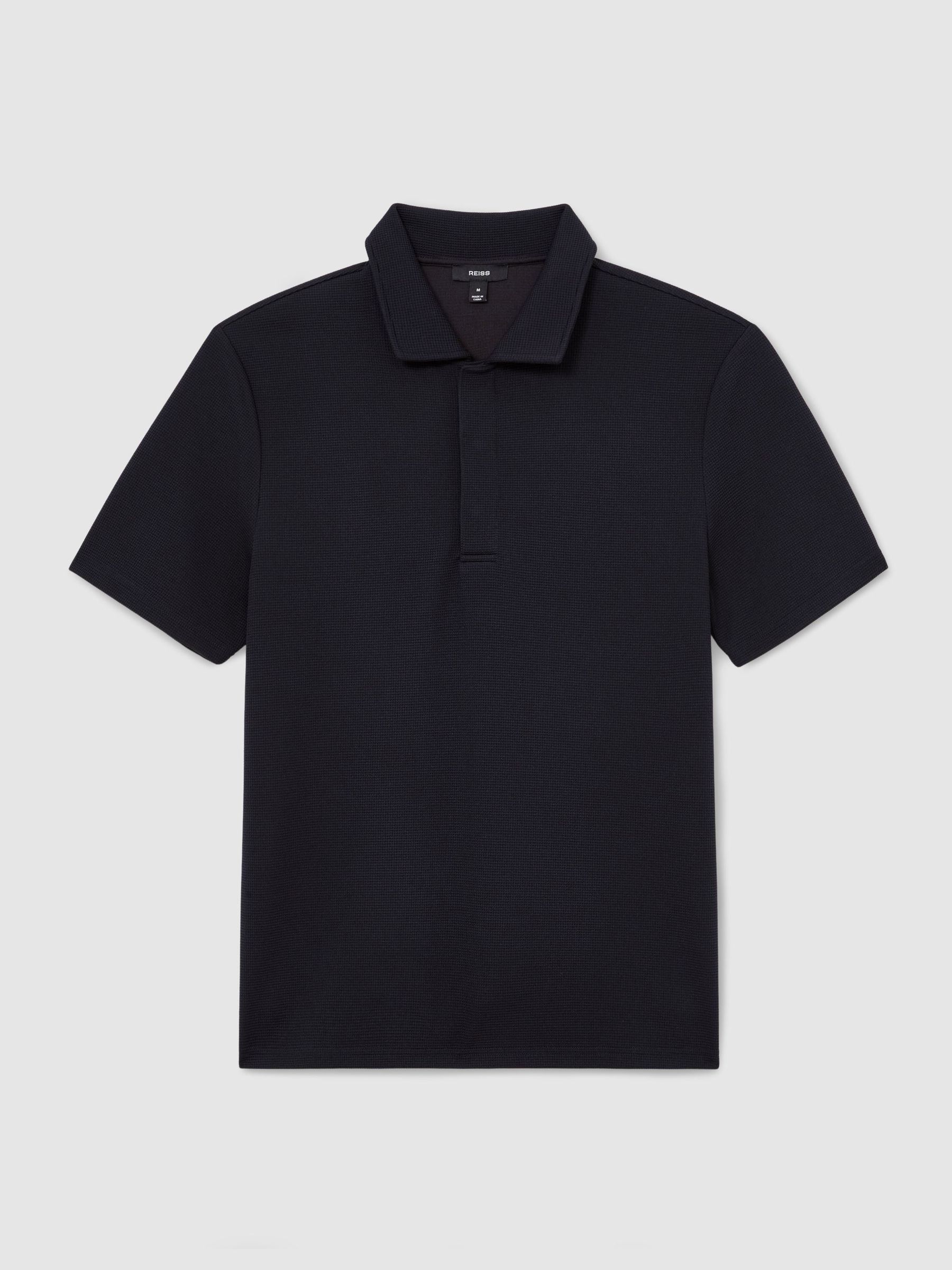 Textured Concealed-Placket Polo Shirt in Navy - Image 2 of 7