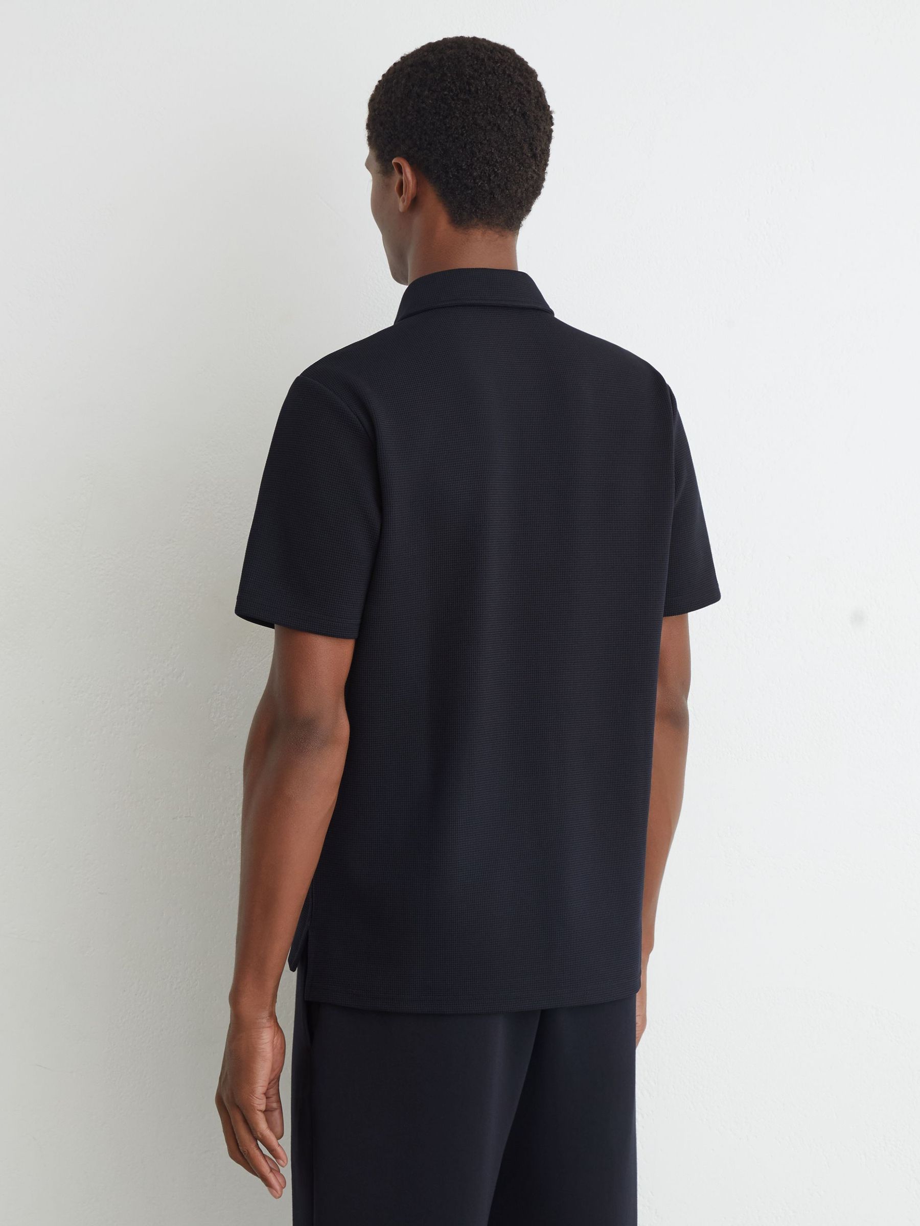 Textured Concealed-Placket Polo Shirt in Navy - Image 5 of 7