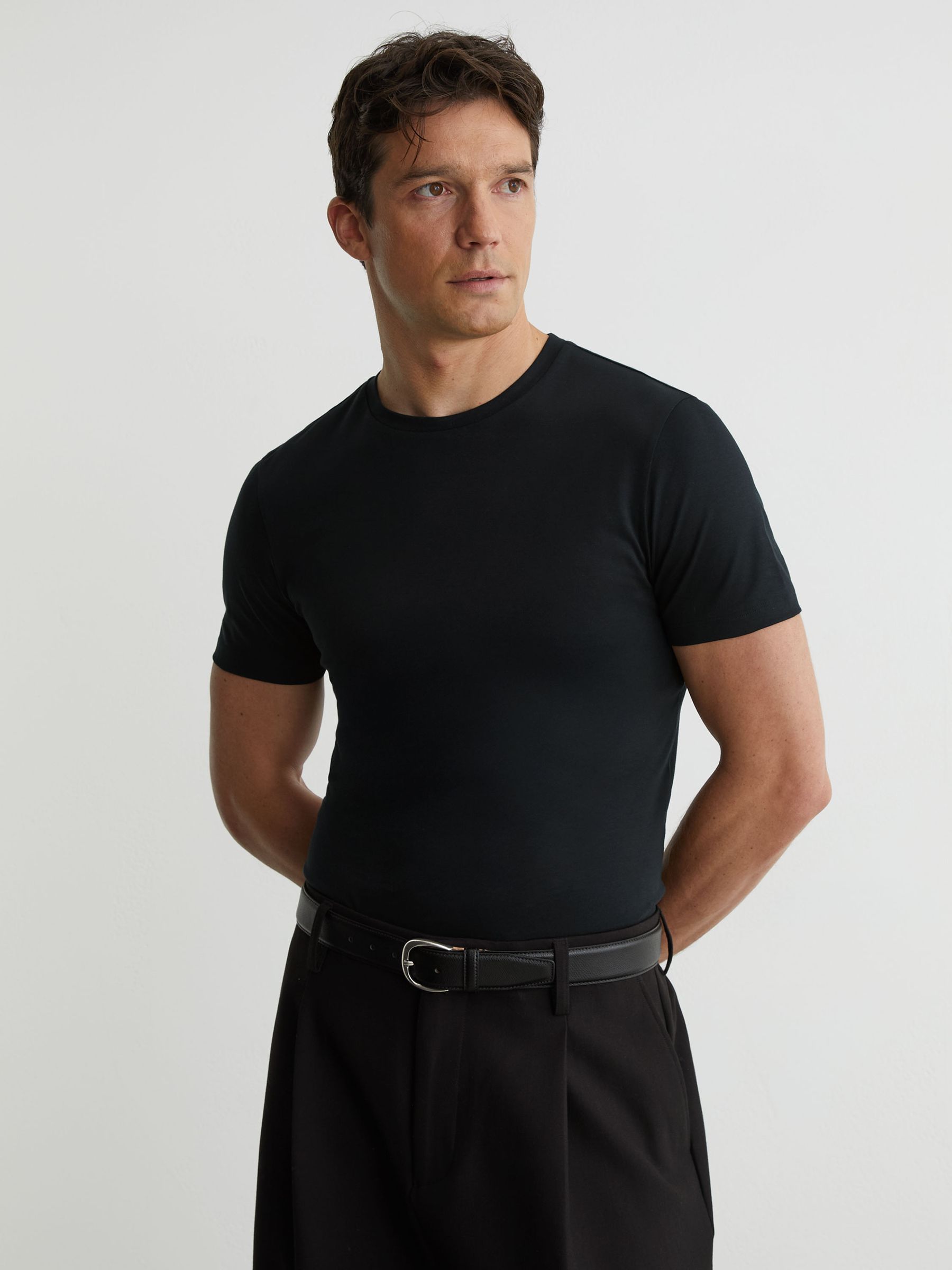 Air-Water Cotton Muscle-Fit T-Shirt in Navy - Image 1 of 6