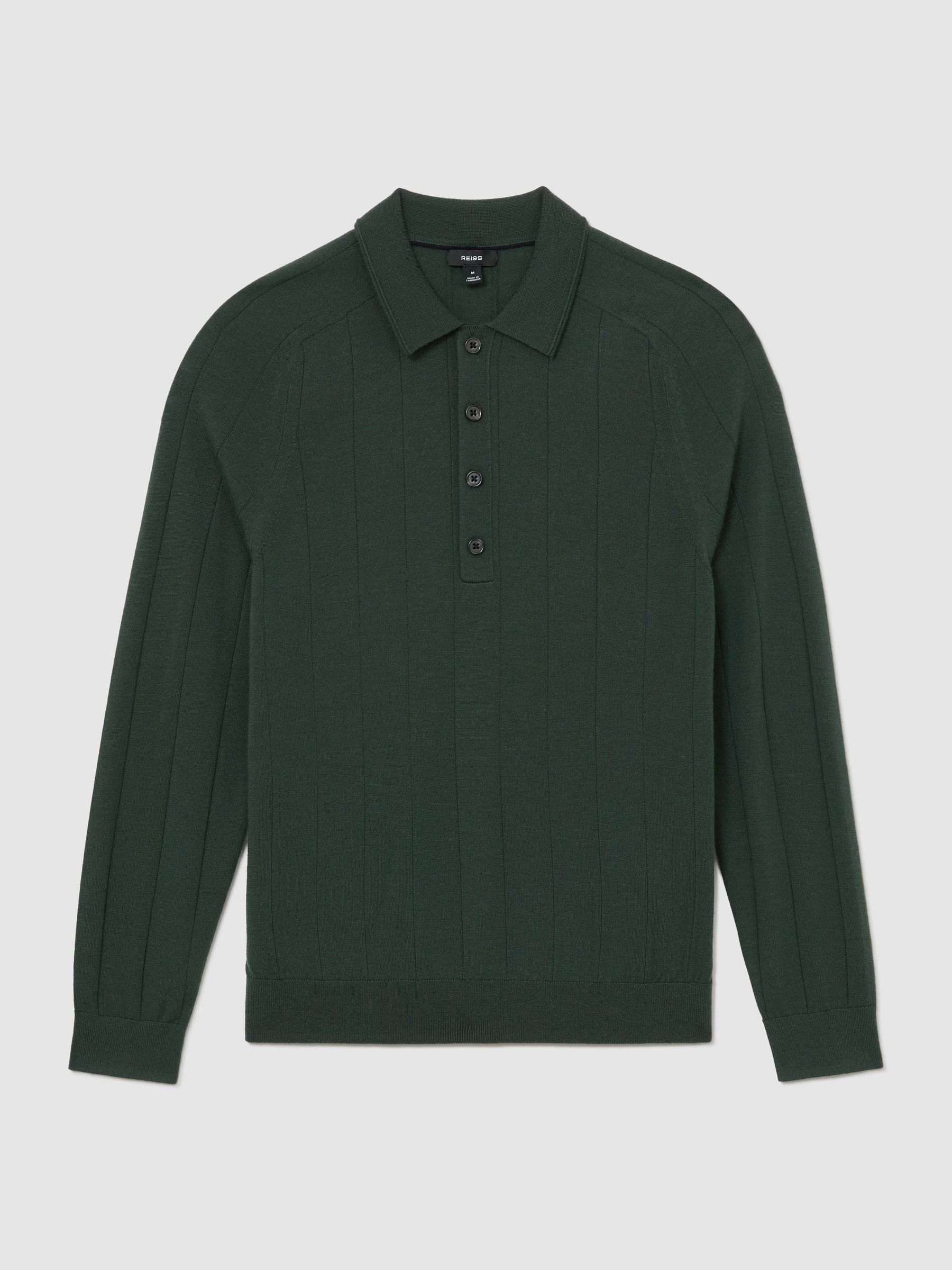 Merino Wool Wide-Rib Polo Jumper in Dark Green - Image 2 of 6