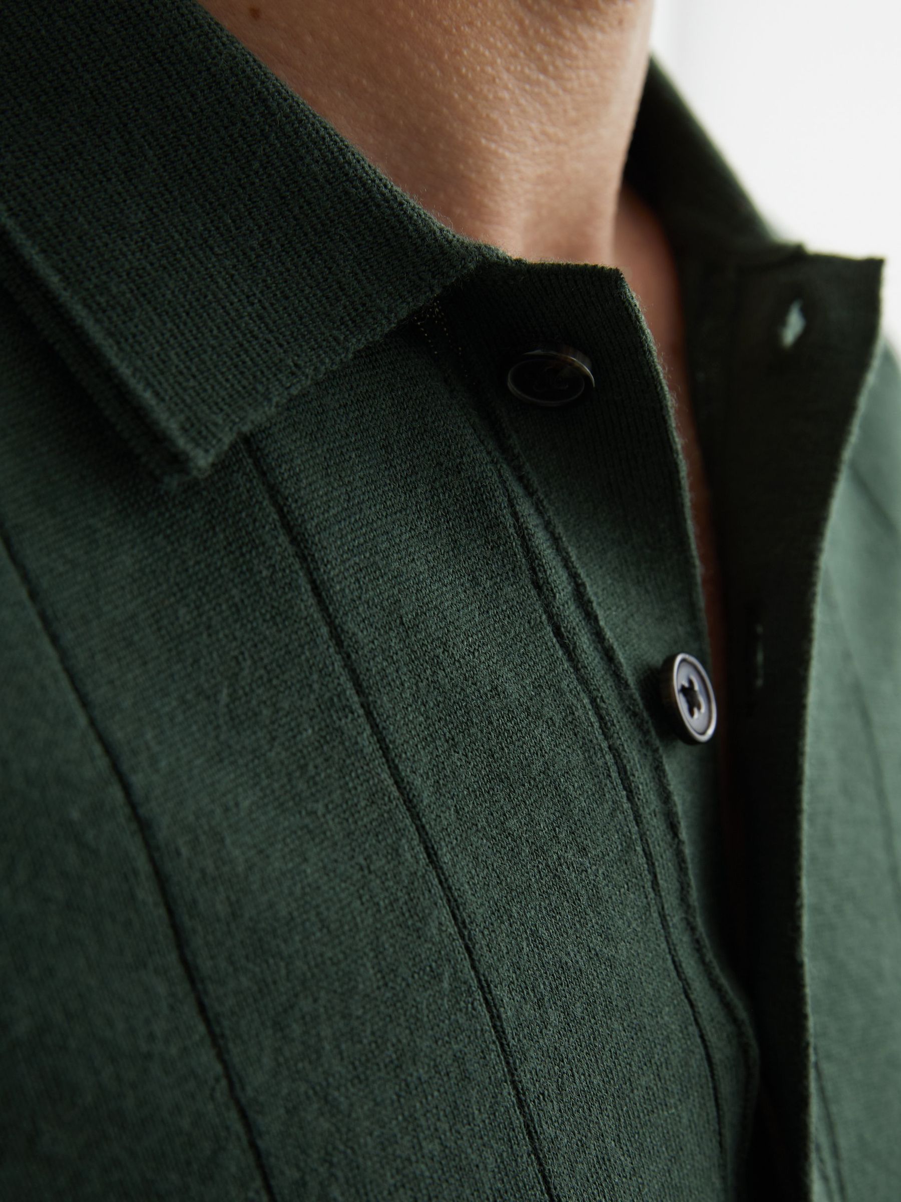 Merino Wool Wide-Rib Polo Jumper in Dark Green - Image 3 of 6