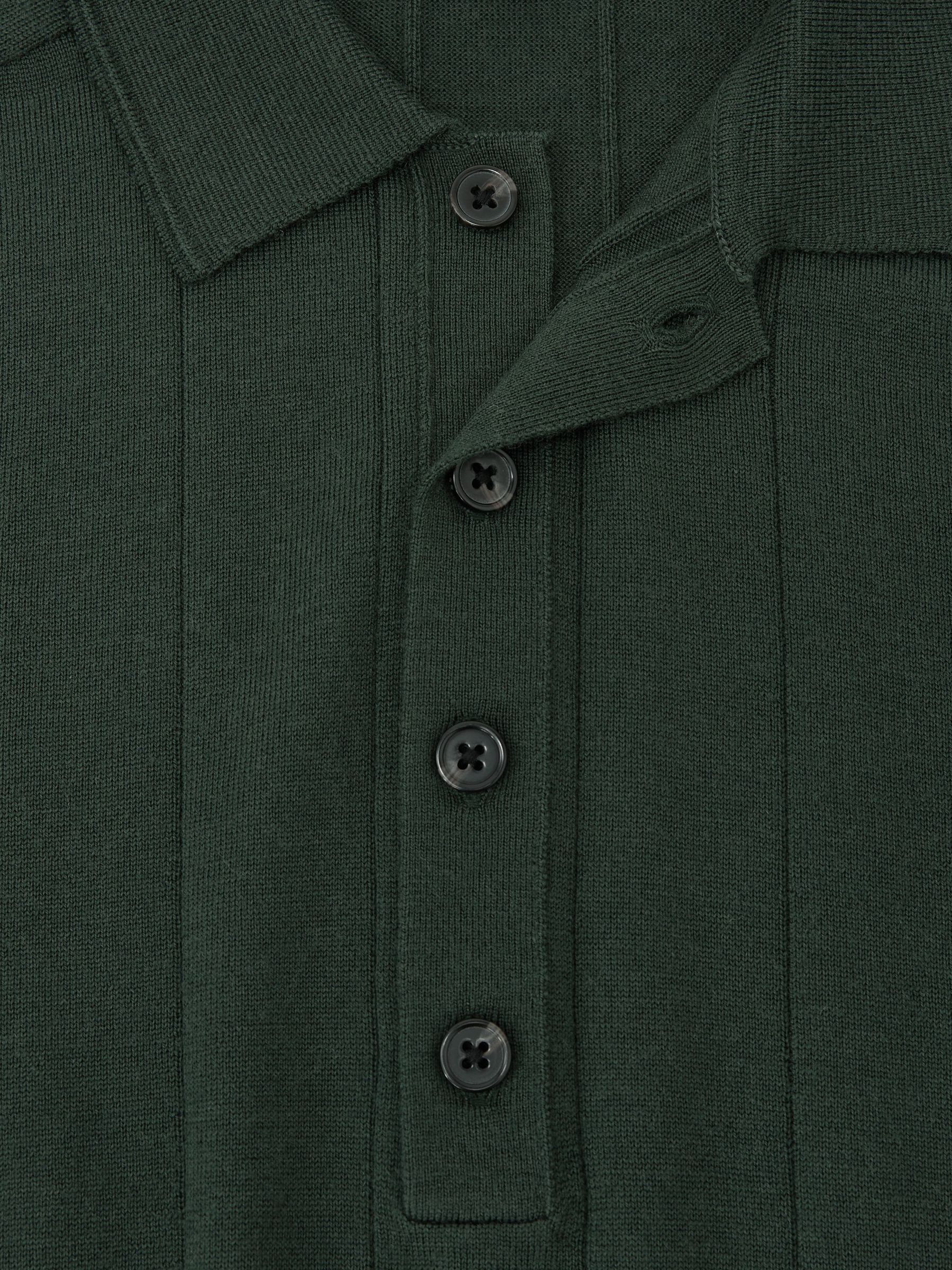 Merino Wool Wide-Rib Polo Jumper in Dark Green - Image 6 of 6