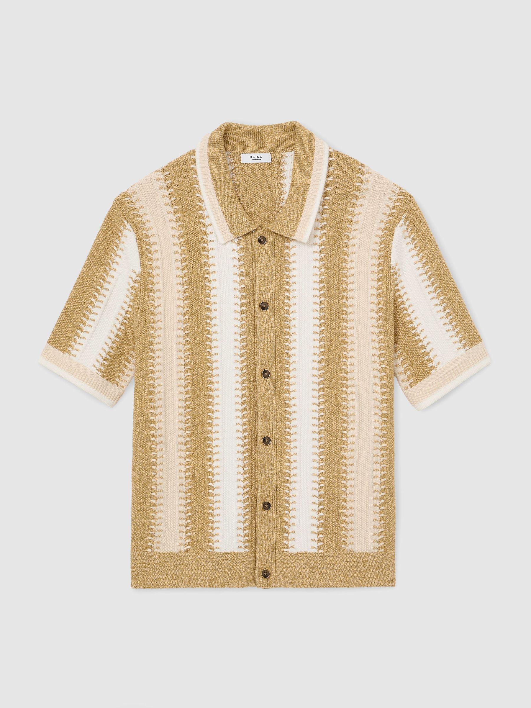Stitch-Detail Stripe Knitted Shirt with Cotton in Yellow/White - Image 2 of 6