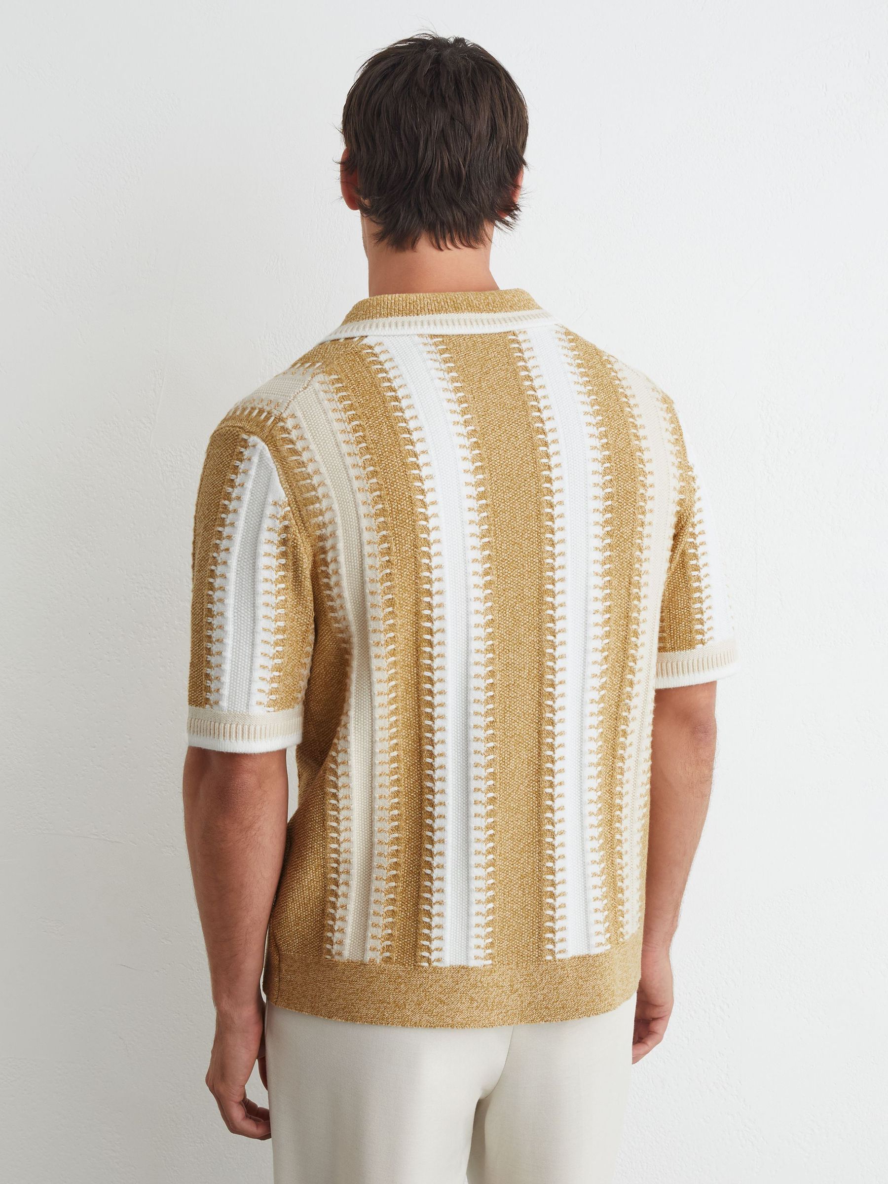 Stitch-Detail Stripe Knitted Shirt with Cotton in Yellow/White - Image 5 of 6