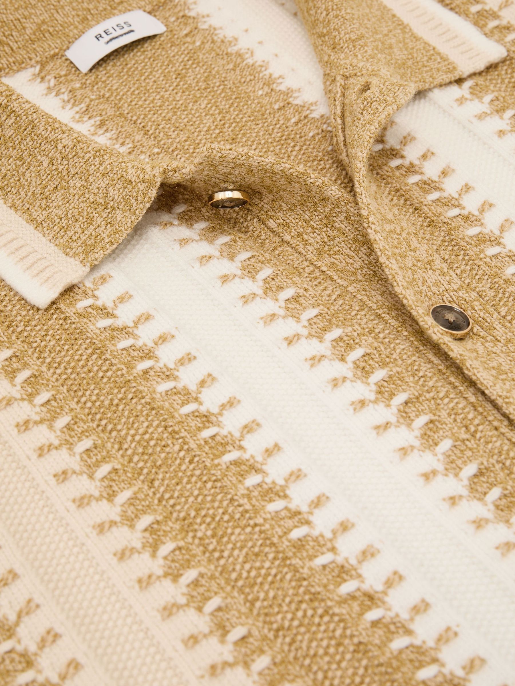 Stitch-Detail Stripe Knitted Shirt with Cotton in Yellow/White - Image 6 of 6