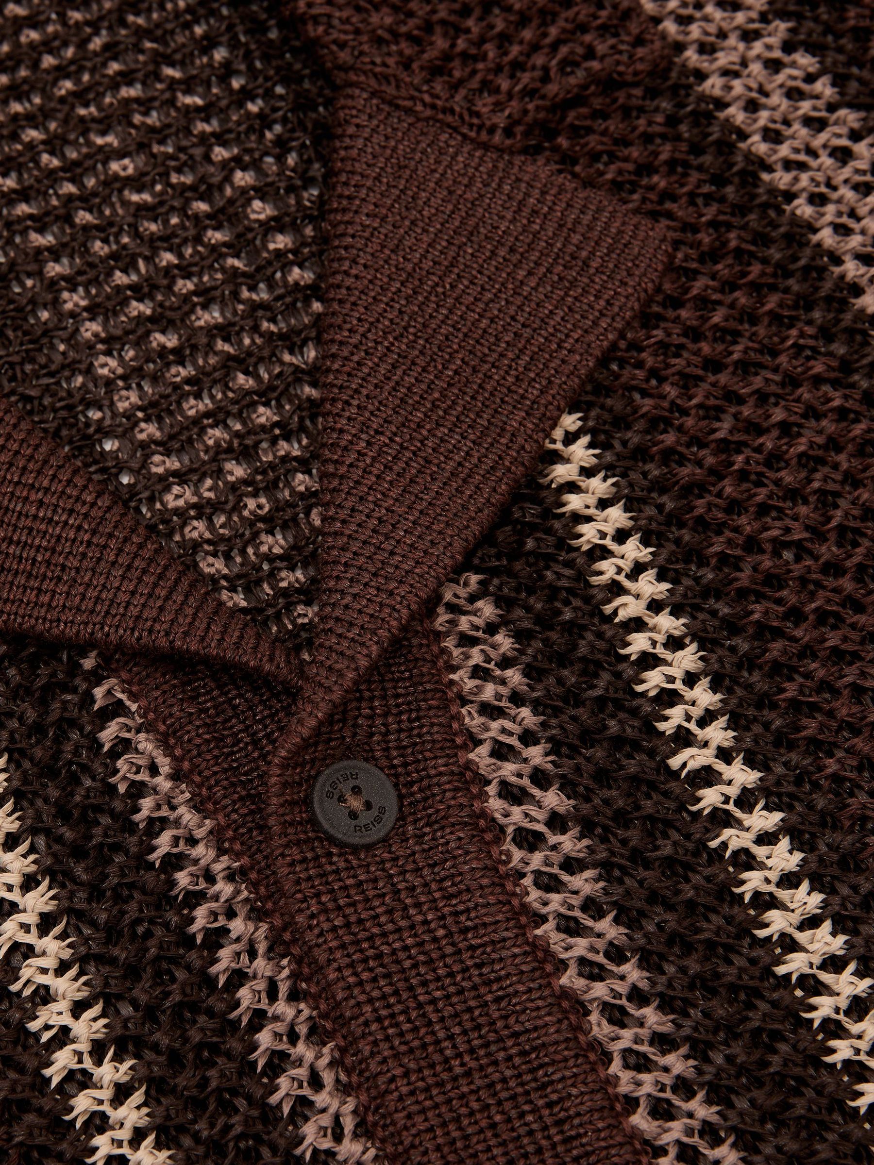 Crochet Stripe Cuban-Collar Shirt in Chocolate Brown - Image 6 of 6