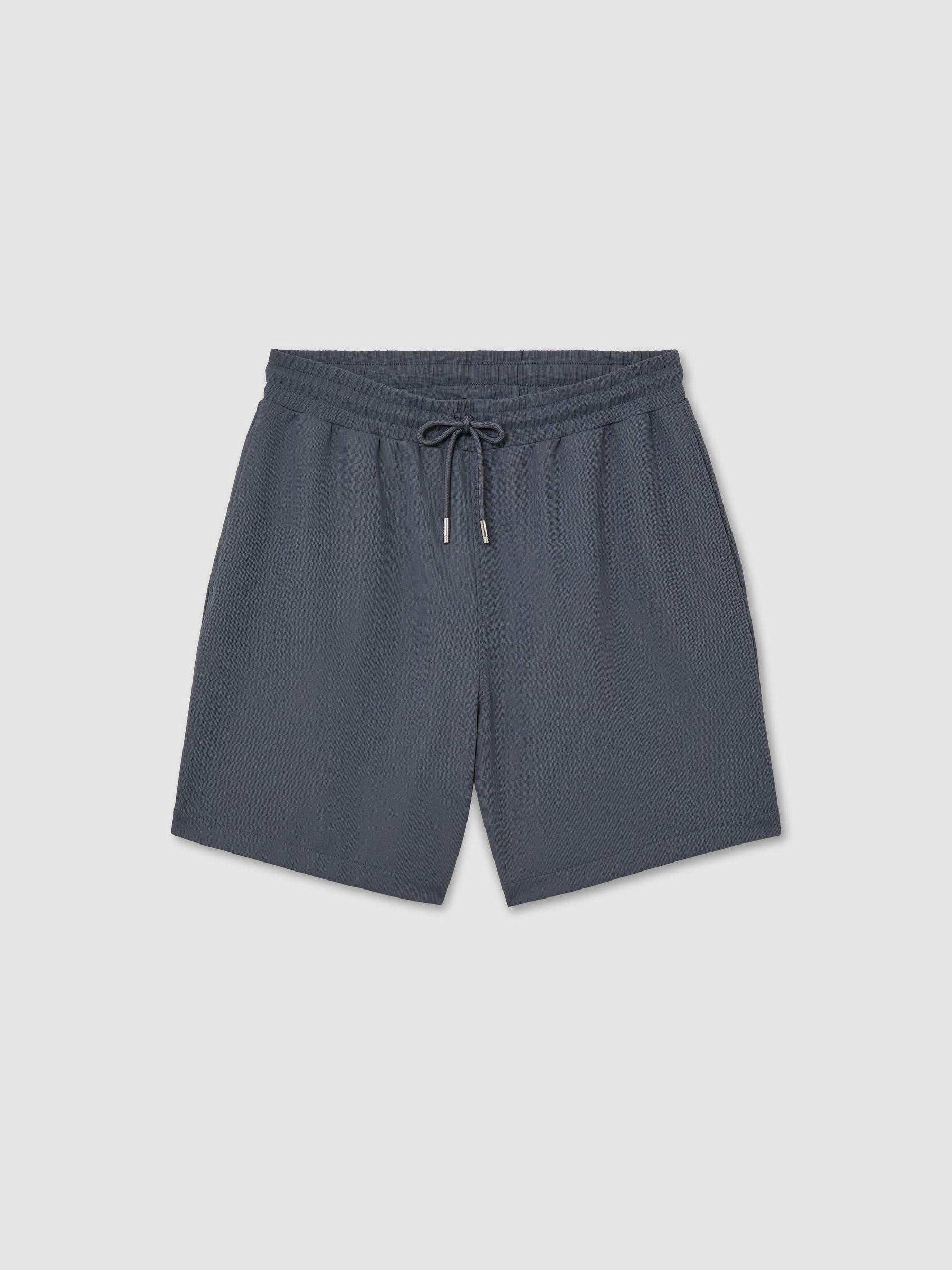 Stretch Textured Drawstring Shorts in Airforce Blue - Image 2 of 6 Stretch Textured Drawstring Shorts in Airforce Blue - Image 2 of 6