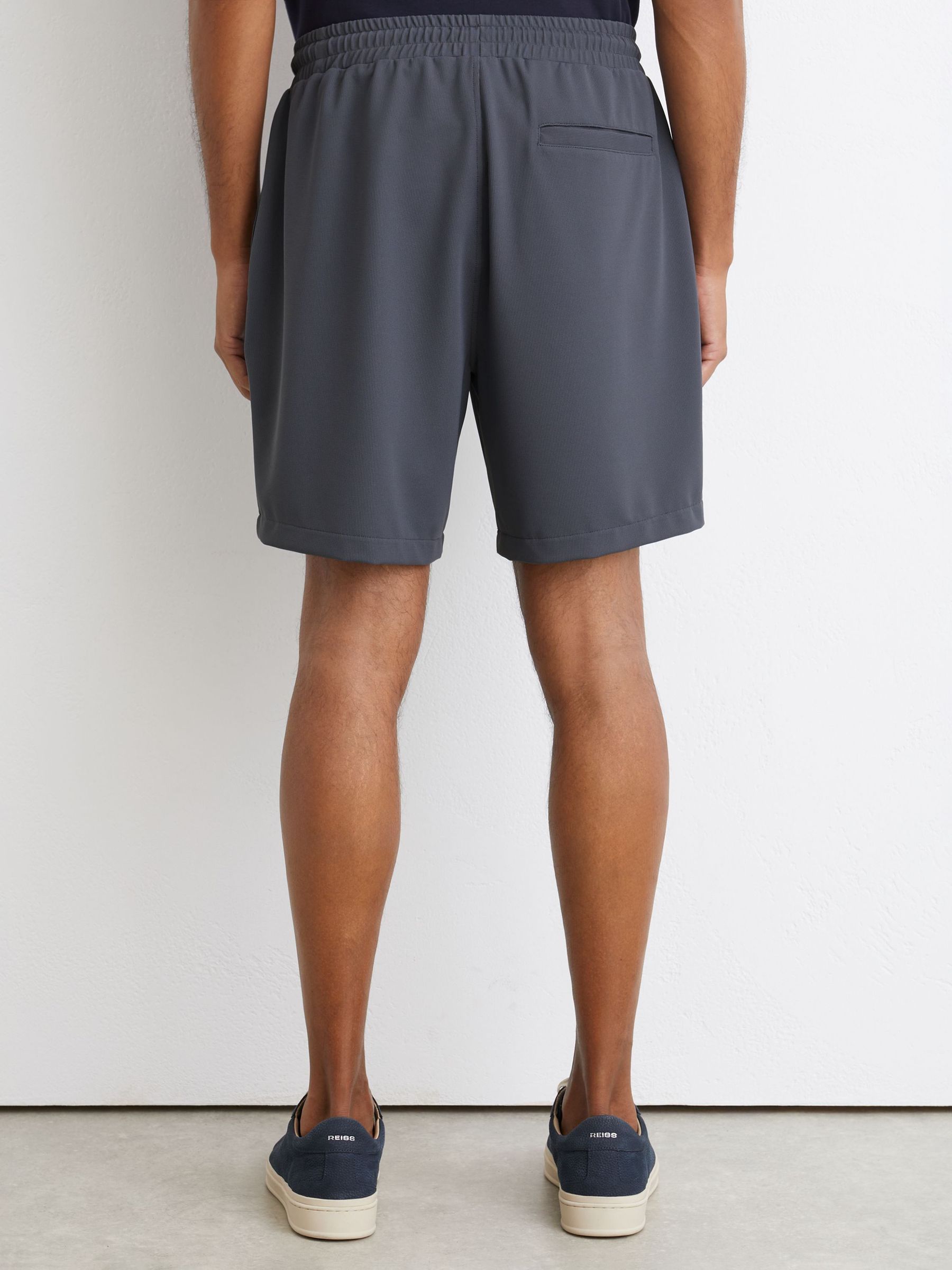 Stretch Textured Drawstring Shorts in Airforce Blue - Image 5 of 6