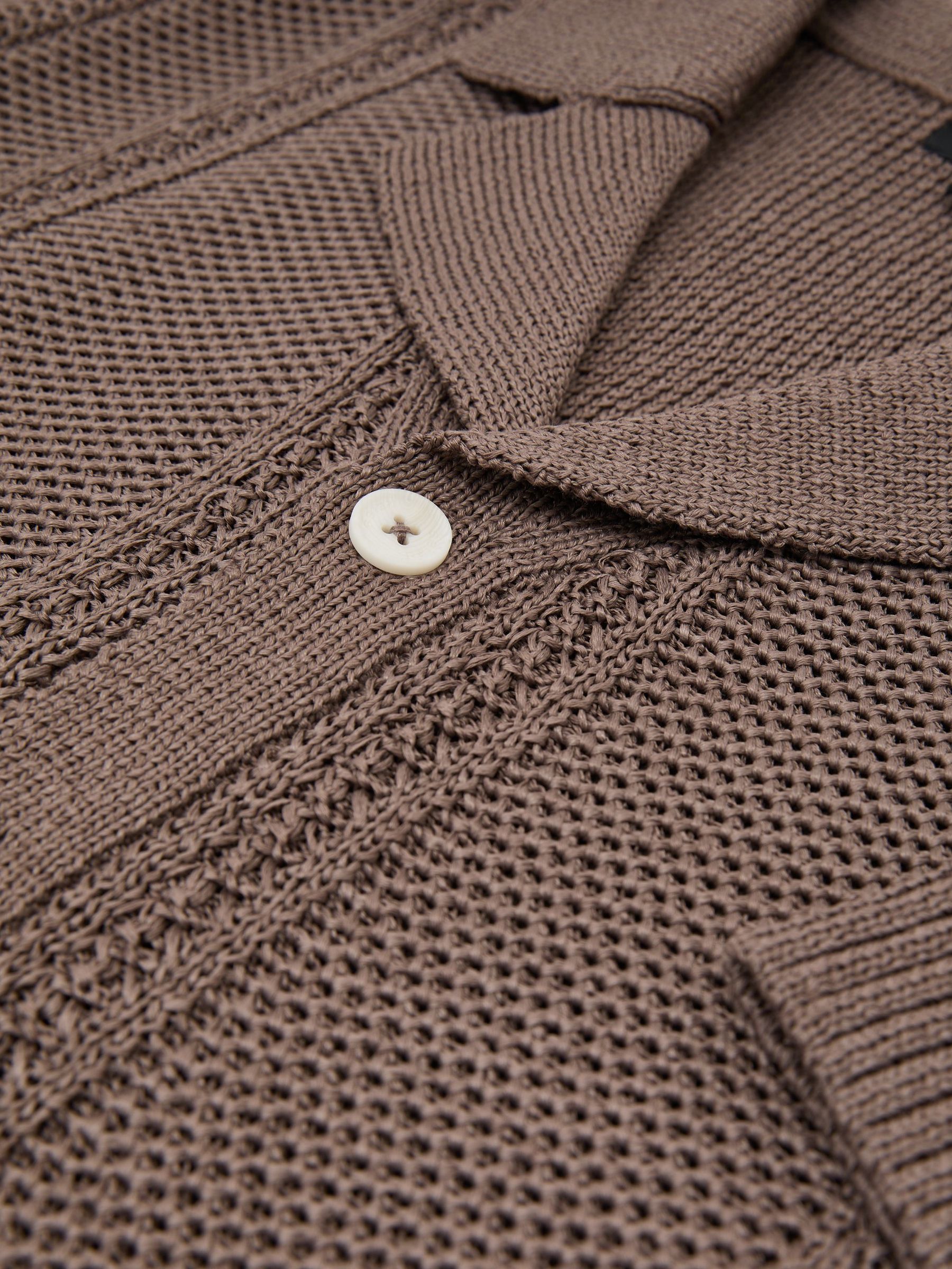 Open-Stitch Cuban-Collar Knitted Shirt in Taupe Brown - Image 6 of 6