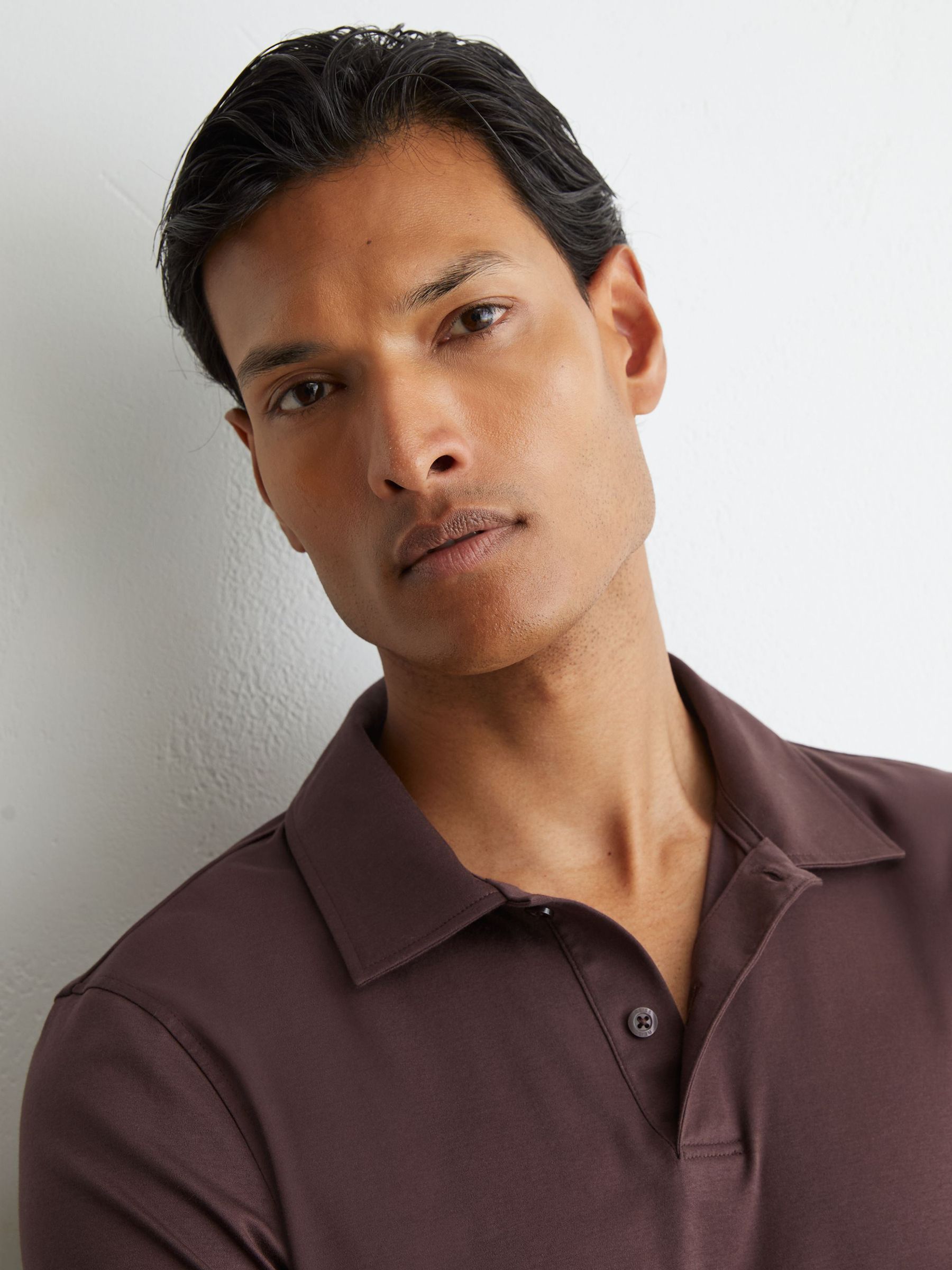 Air-Water Cotton Polo Shirt in Dark Plum - Image 1 of 5 Air-Water Cotton Polo Shirt in Dark Plum - Image 1 of 5