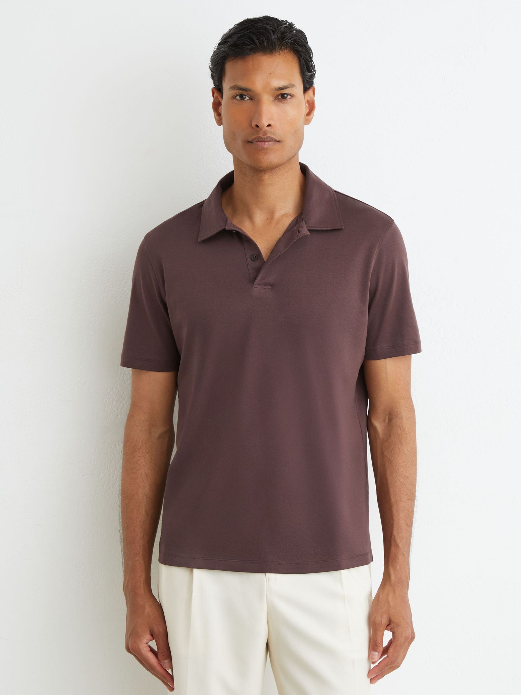 Air-Water Cotton Polo Shirt in Dark Plum - Image 3 of 5