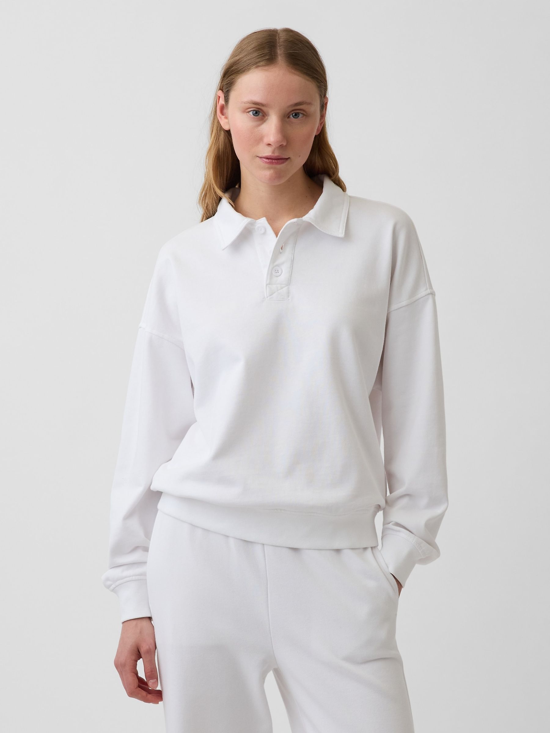 White French Terry Oversized Polo Sweatshirt - Image 1 of 4