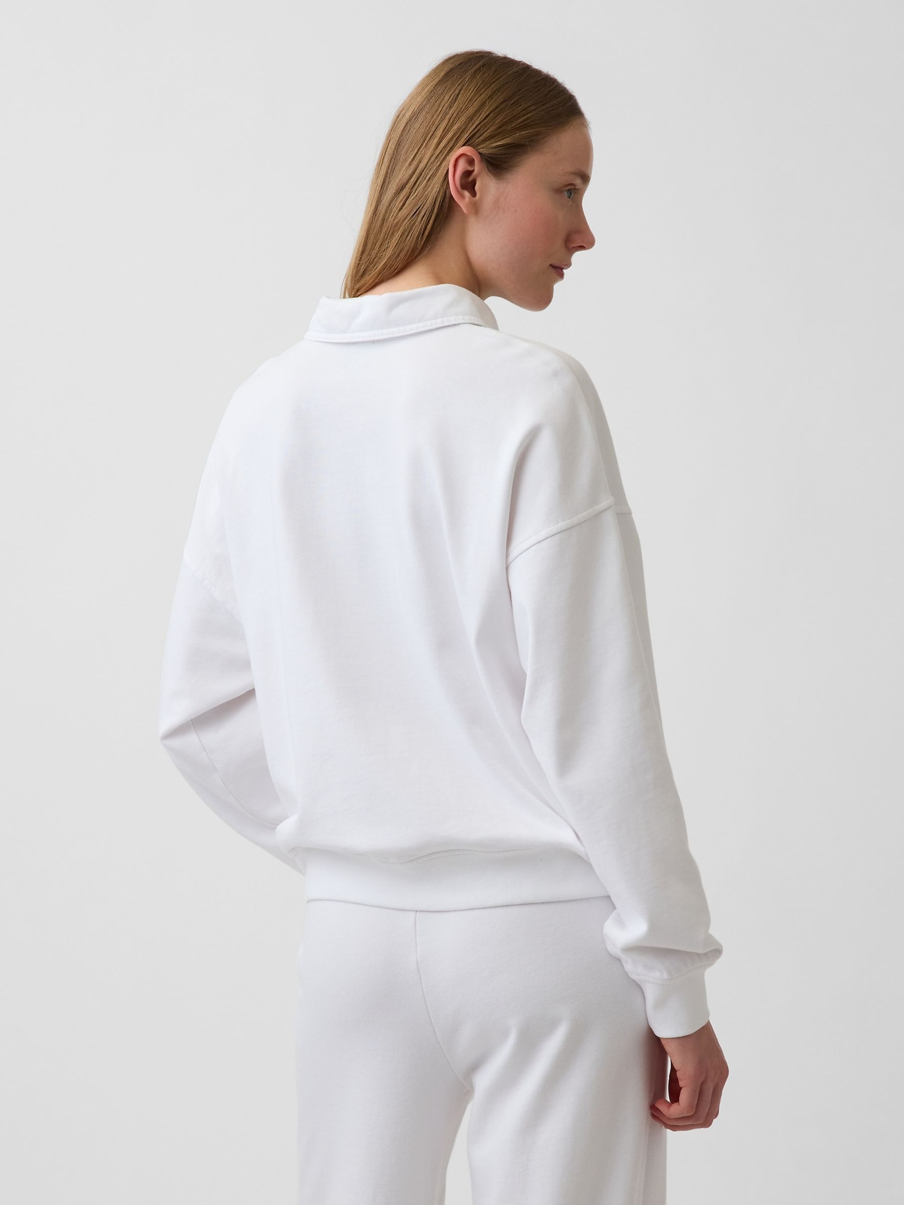 White French Terry Oversized Polo Sweatshirt - Image 2 of 4
