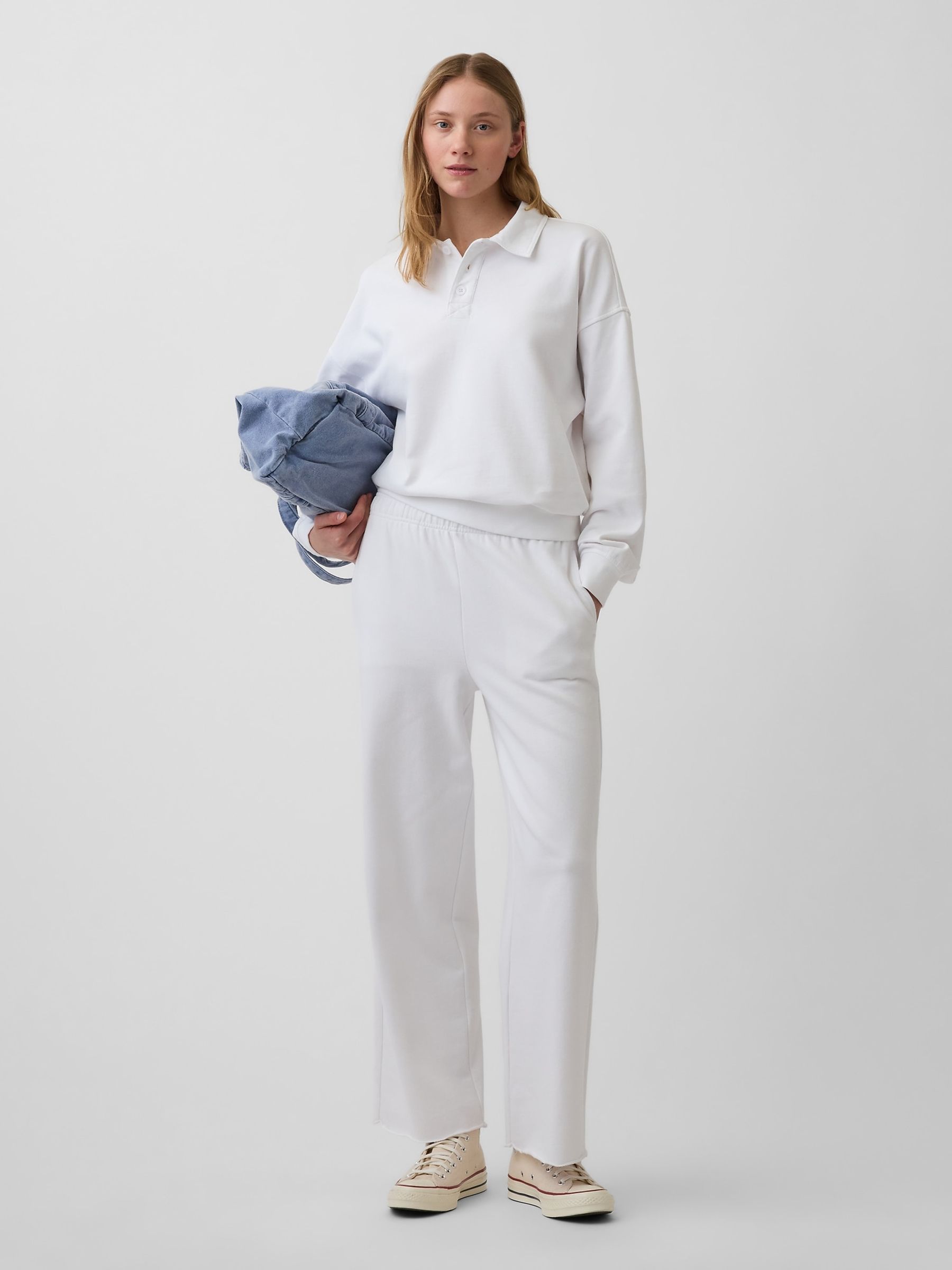 White French Terry Oversized Polo Sweatshirt - Image 3 of 4