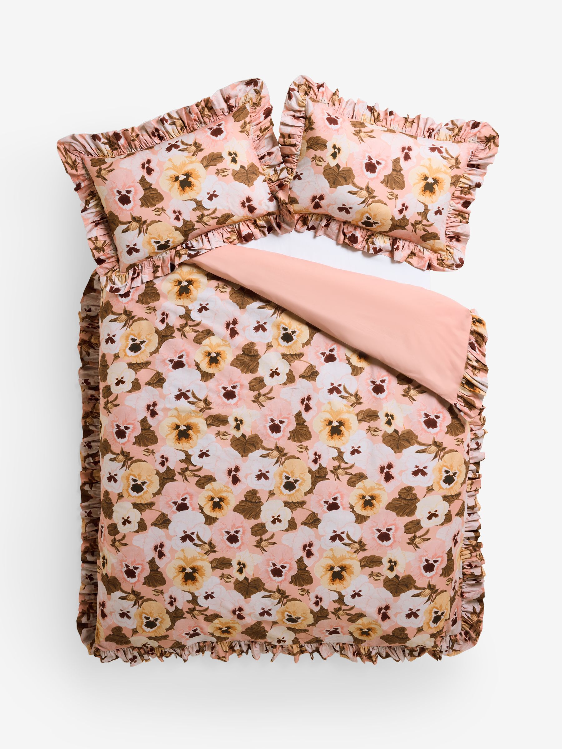 Poodle & Blonde Pink Big Pansy Floral Frill 100% Cotton Bedset - Image 6 of 6 Poodle & Blonde Pink Big Pansy Floral Frill 100% Cotton Bedset - Image 6 of 6