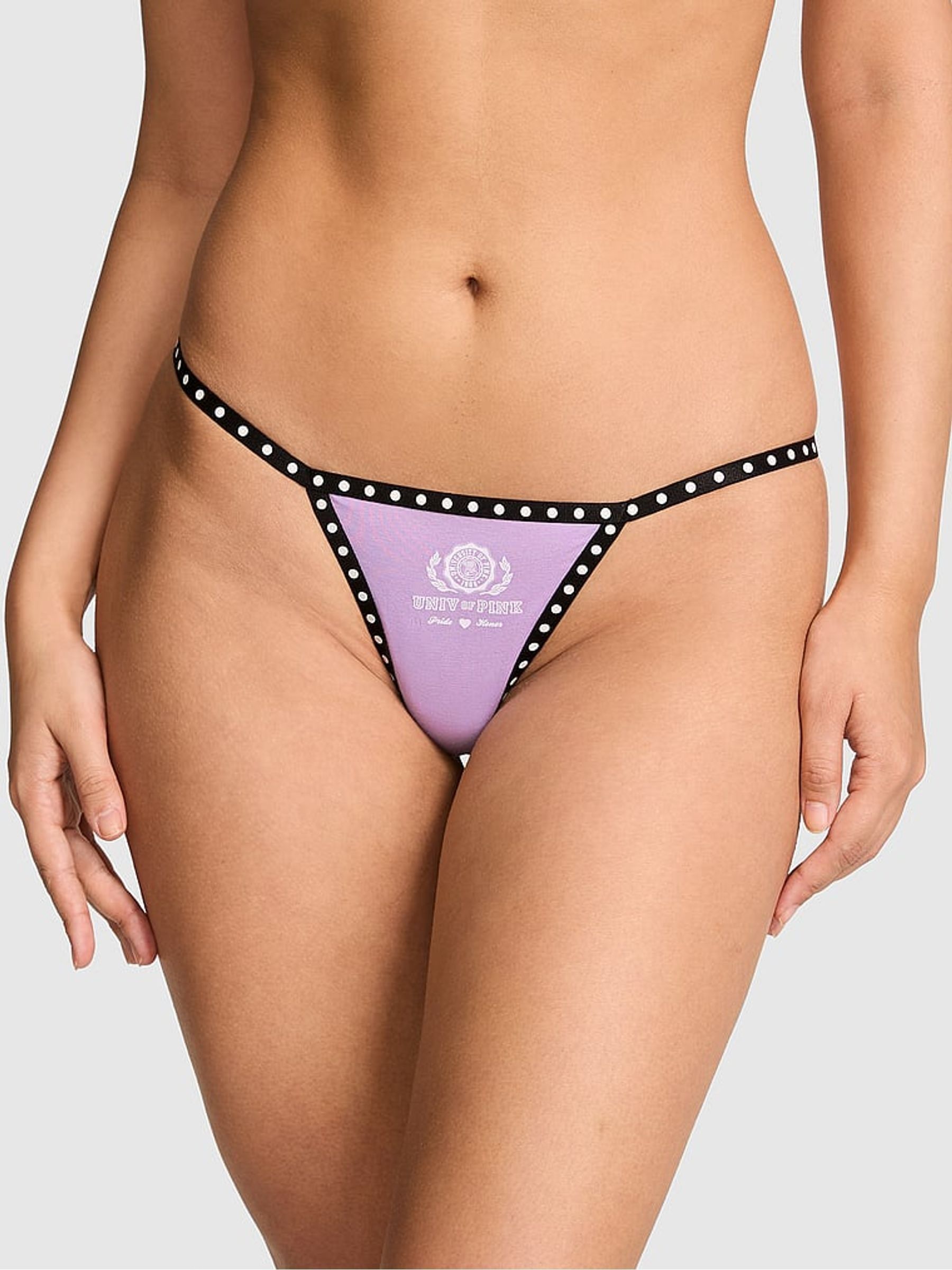 Lilac Purple Crush Thong Cotton Mini Logo Knickers - Image 1 of 2