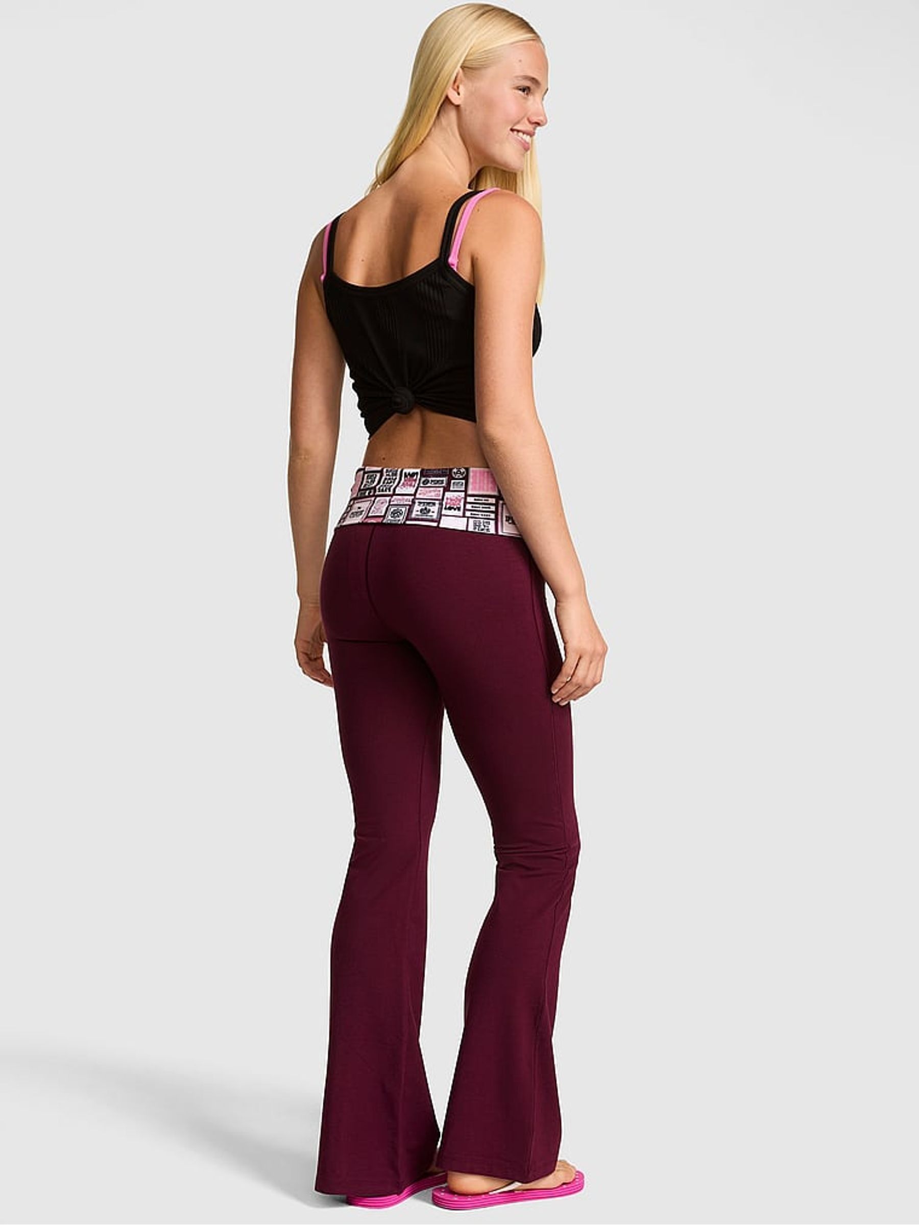 Snow Heather Grey Stripe Foldover Leggings - Image 2 of 2 Snow Heather Grey Stripe Foldover Leggings - Image 2 of 2