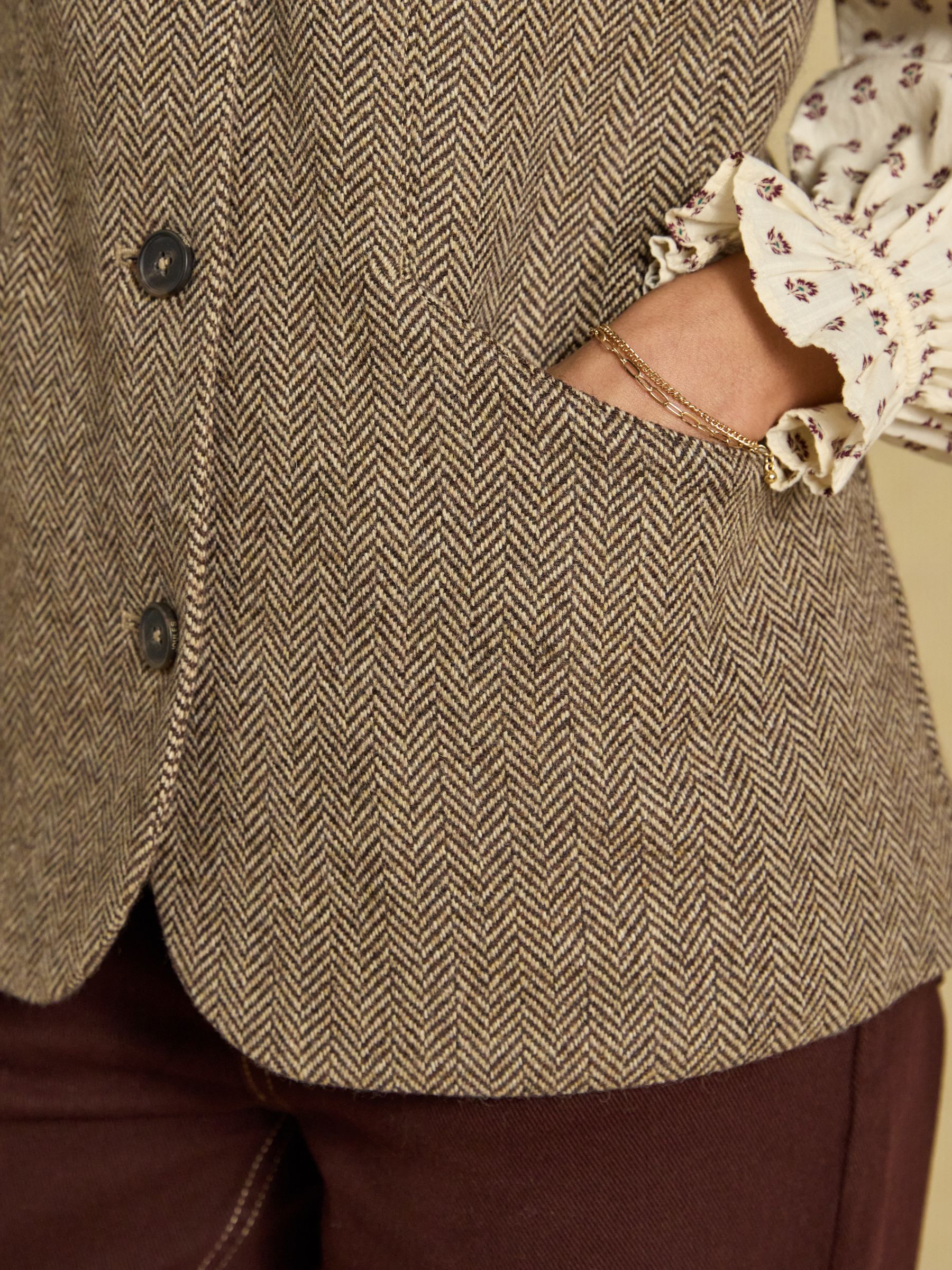 Brown Tweed Wool Blend Nehru Collar Gilet - Image 10 of 11