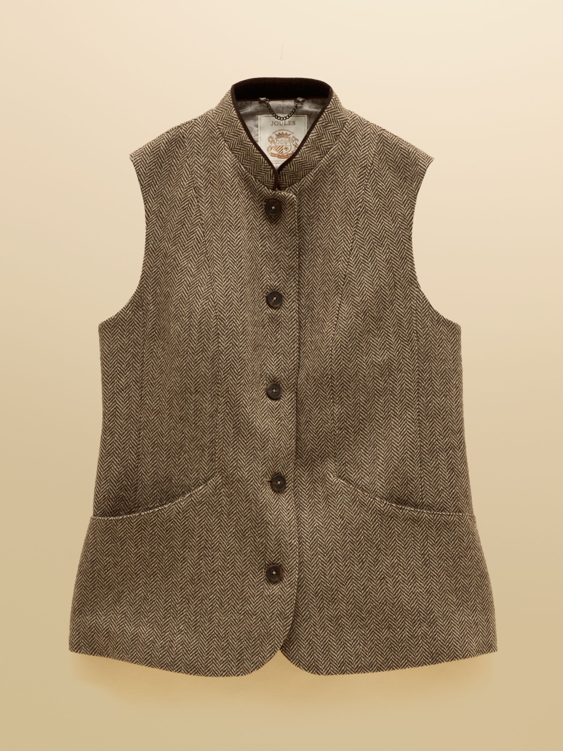 Brown Tweed Wool Blend Nehru Collar Gilet - Image 11 of 11 Brown Tweed Wool Blend Nehru Collar Gilet - Image 11 of 11