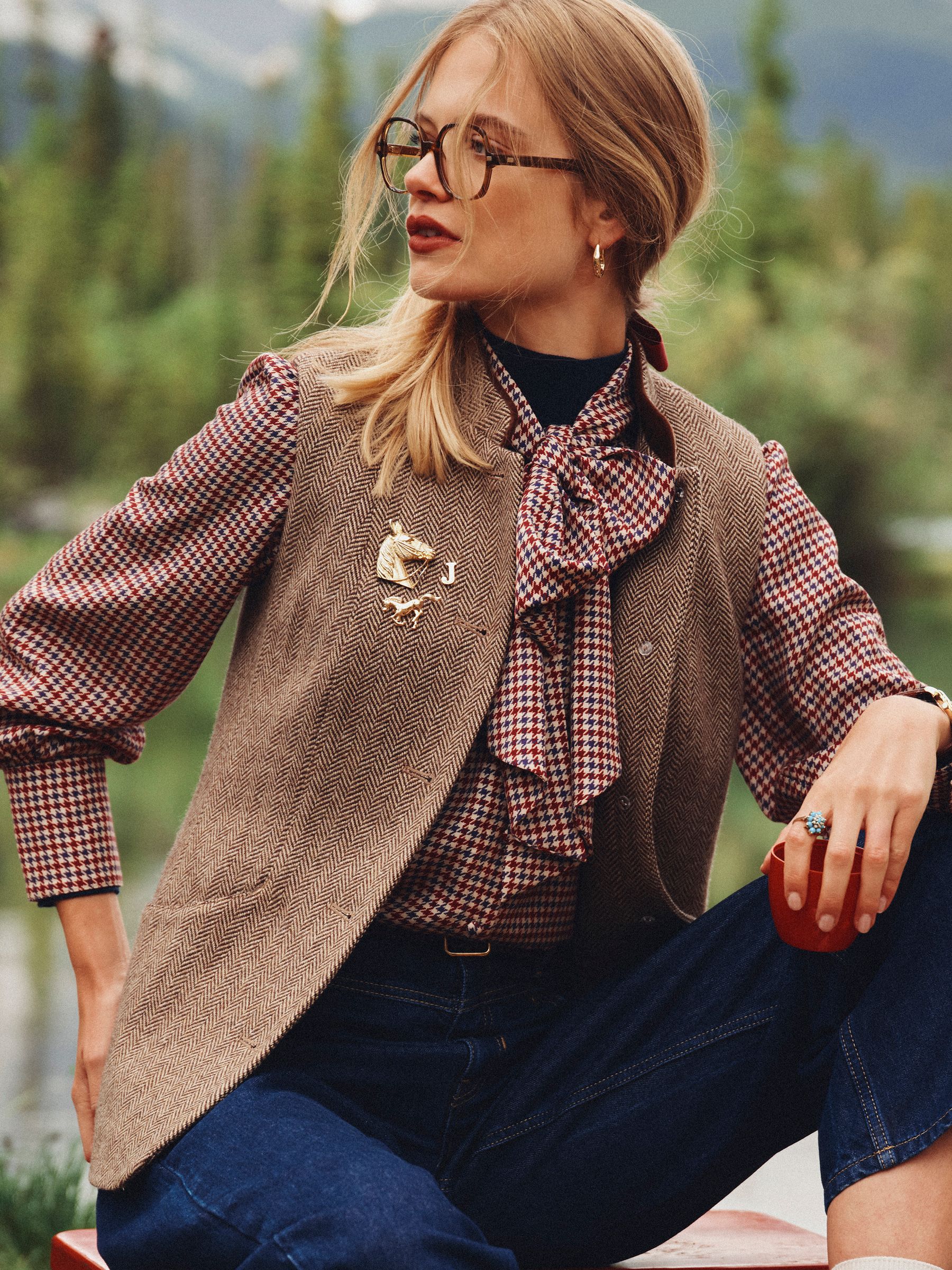 Brown Tweed Wool Blend Nehru Collar Gilet - Image 2 of 11 Brown Tweed Wool Blend Nehru Collar Gilet - Image 2 of 11