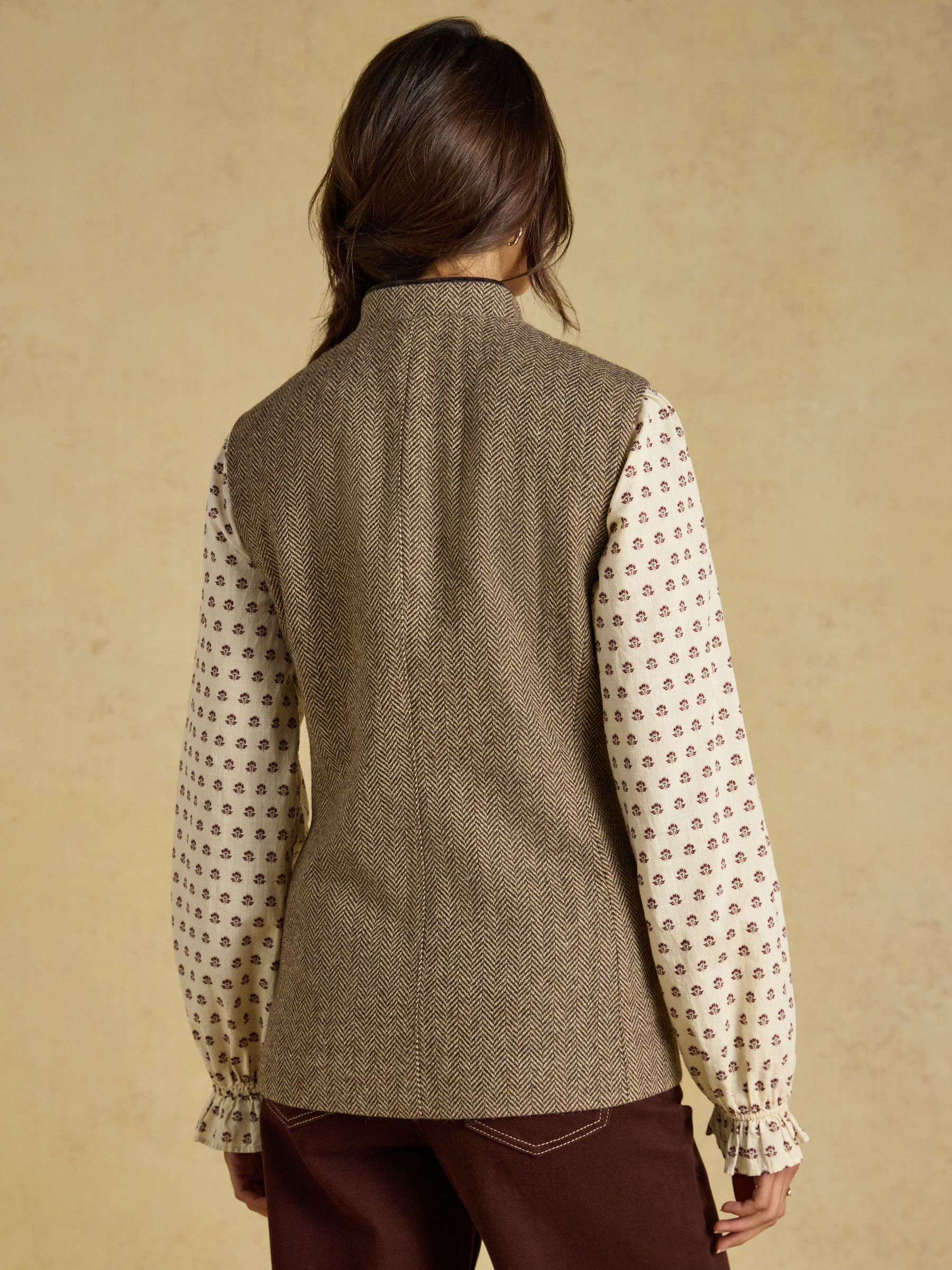 Brown Tweed Wool Blend Nehru Collar Gilet - Image 4 of 11