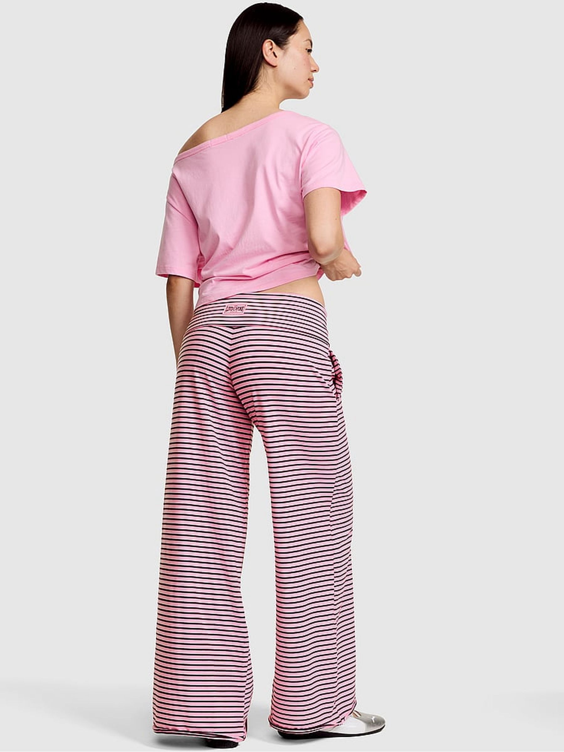 Pink/Purple Stripe Foldover Wide leg Trousers - Image 3 of 3