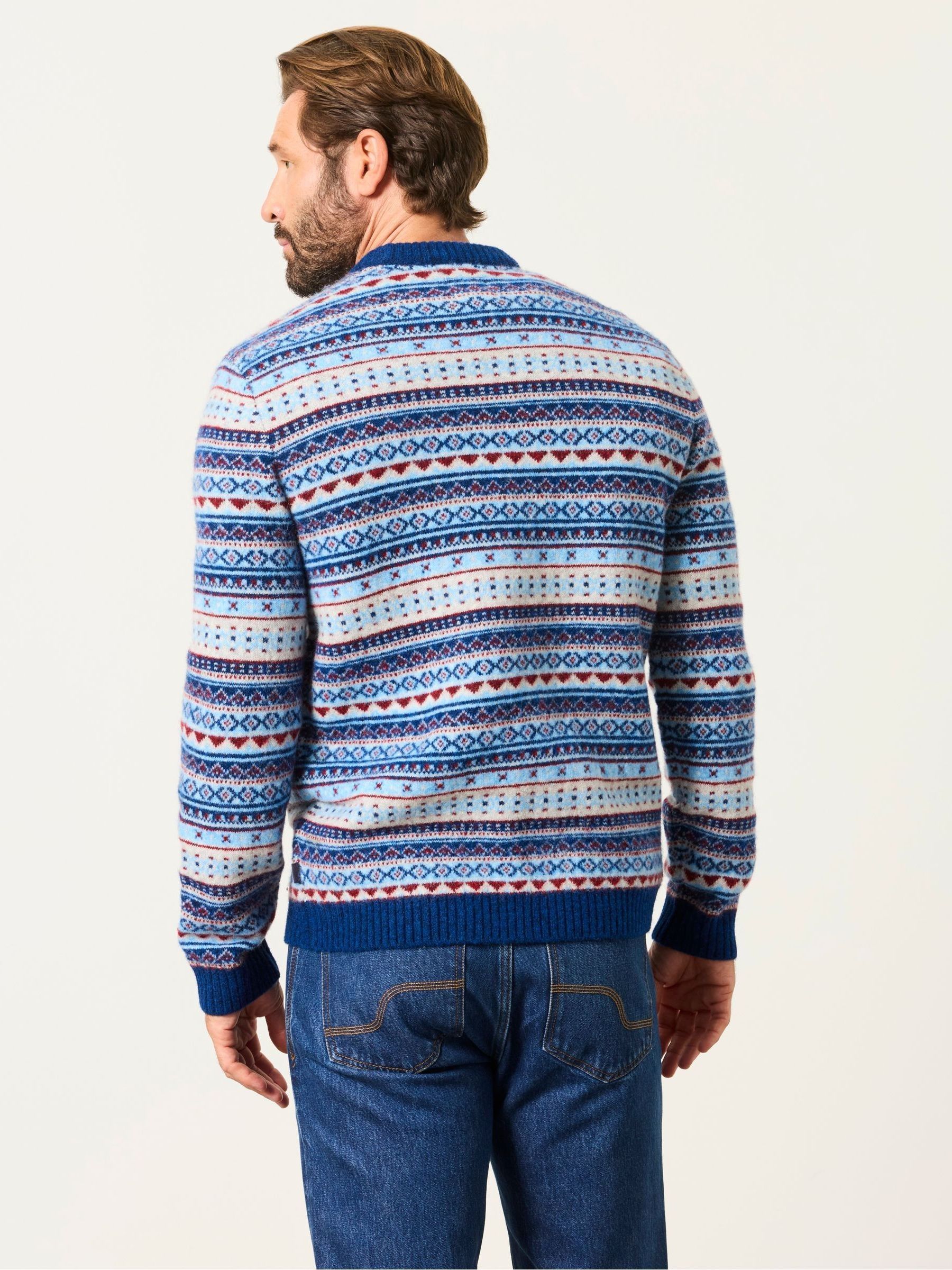 Blue Fairisle Knitted Crew Neck Jumper - Image 2 of 5 Blue Fairisle Knitted Crew Neck Jumper - Image 2 of 5
