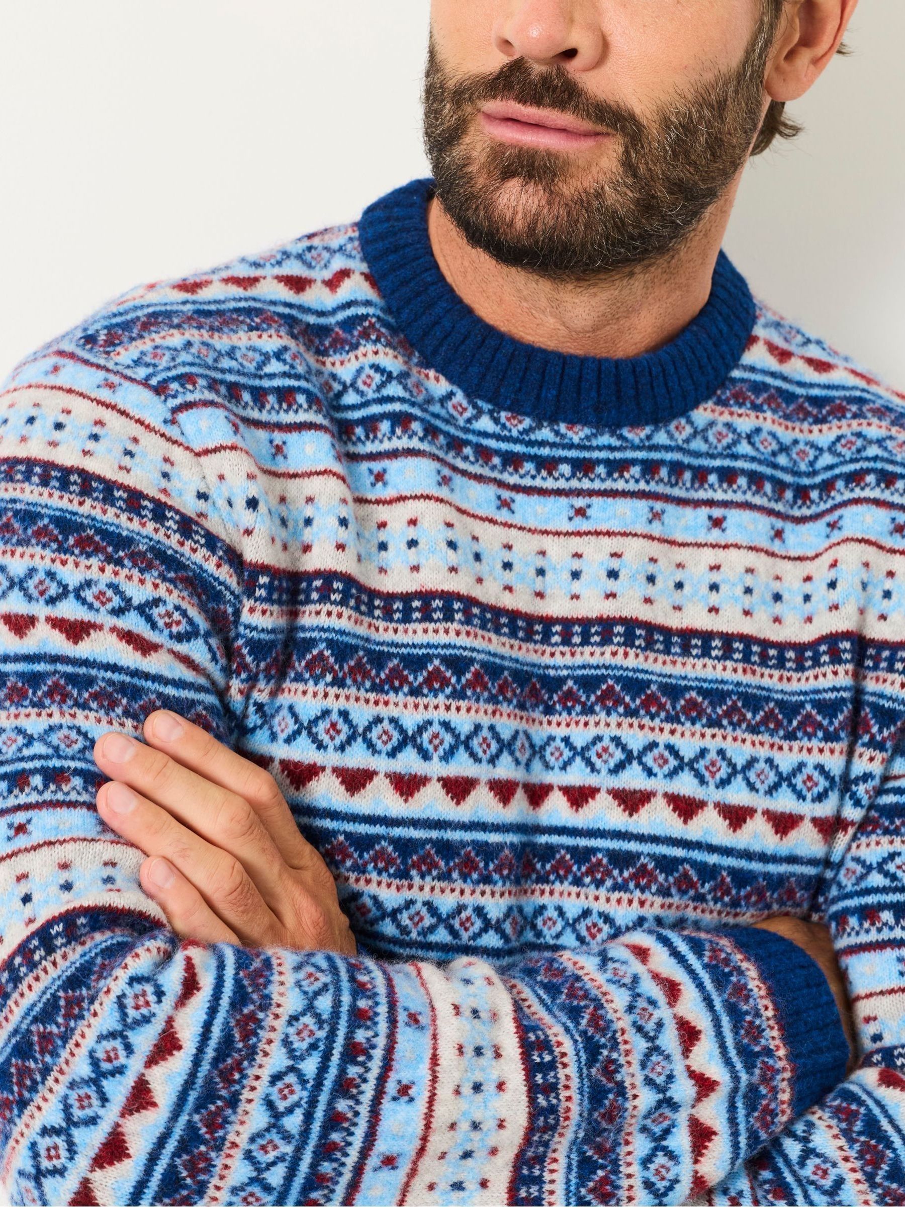 Blue Fairisle Knitted Crew Neck Jumper - Image 3 of 5
