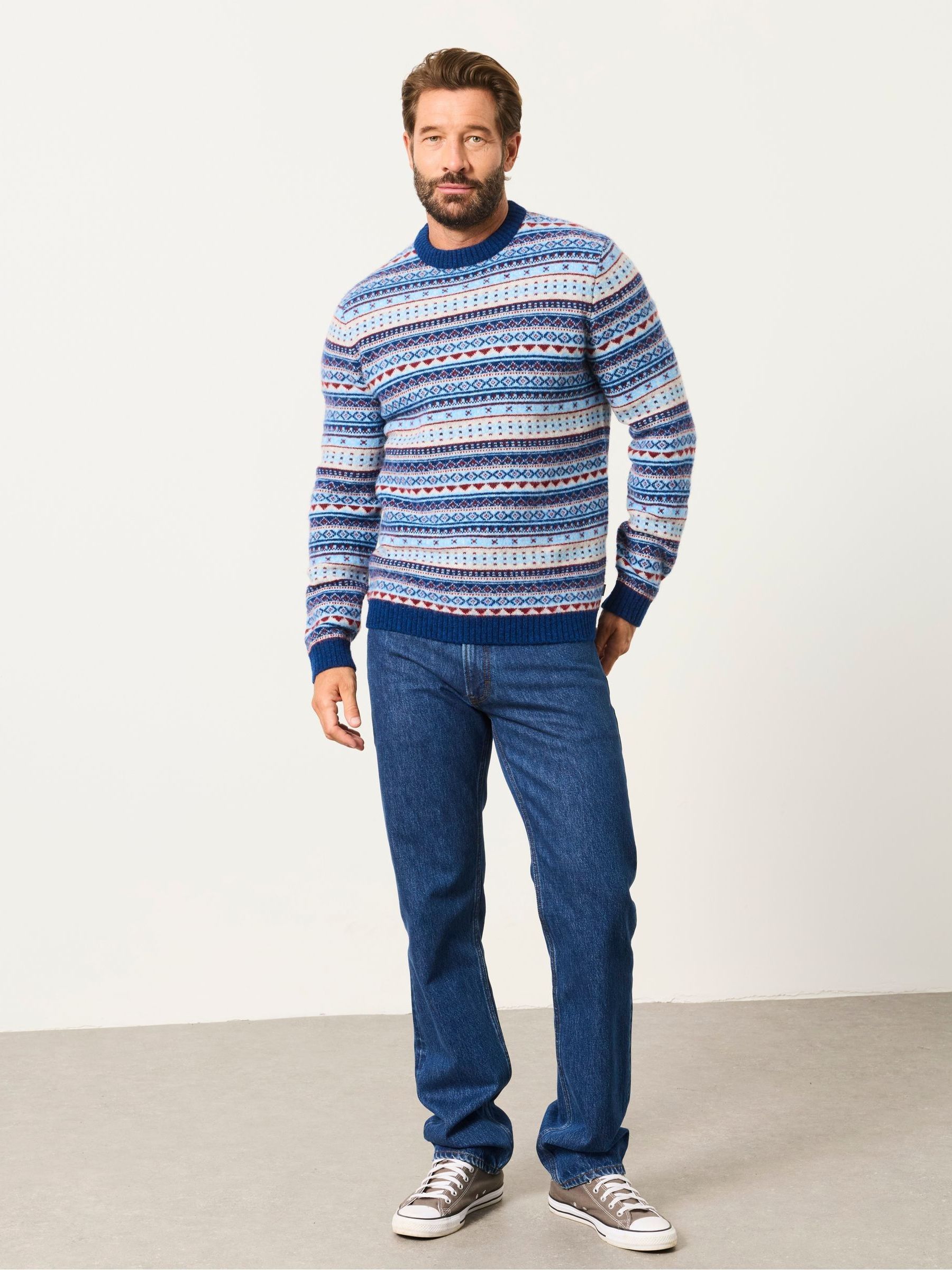 Blue Fairisle Knitted Crew Neck Jumper - Image 4 of 5