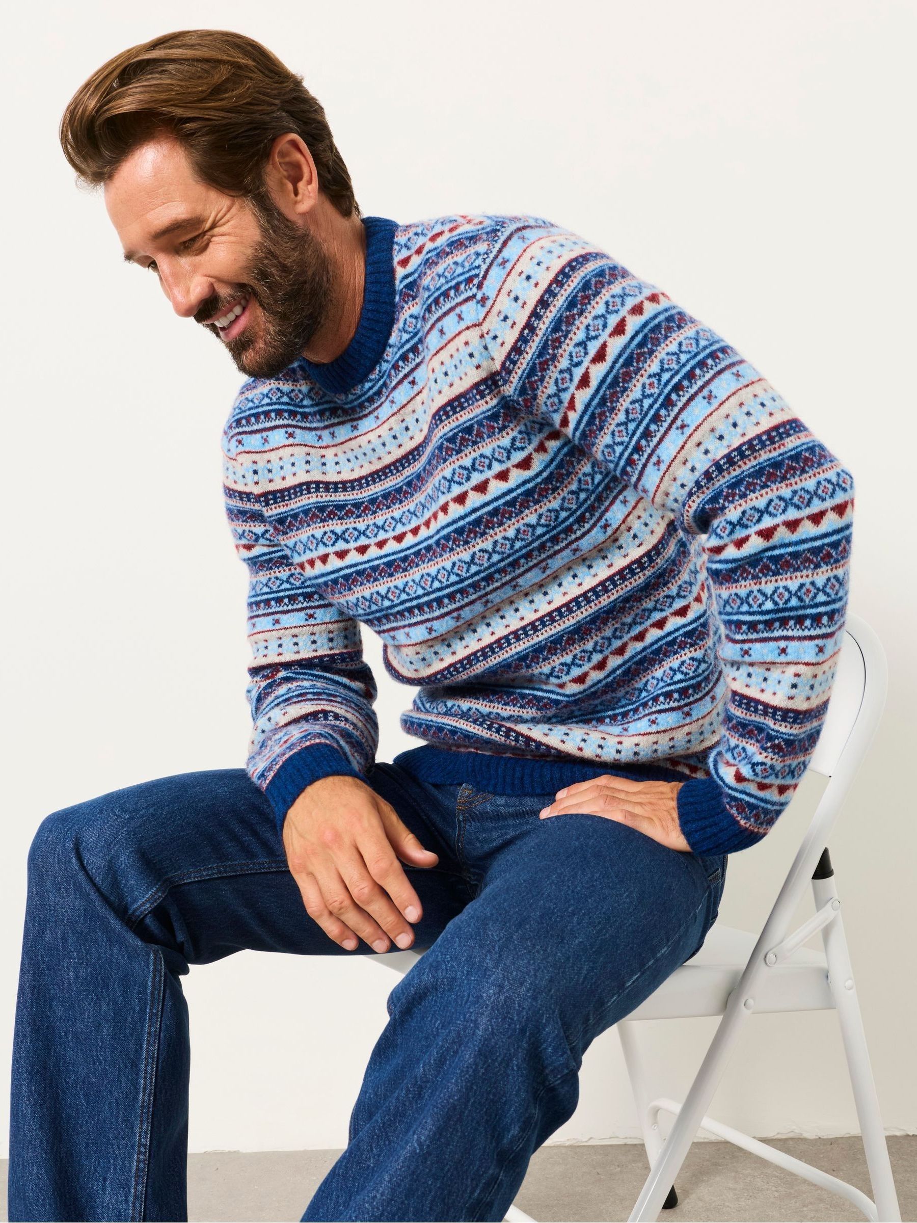 Blue Fairisle Knitted Crew Neck Jumper - Image 5 of 5