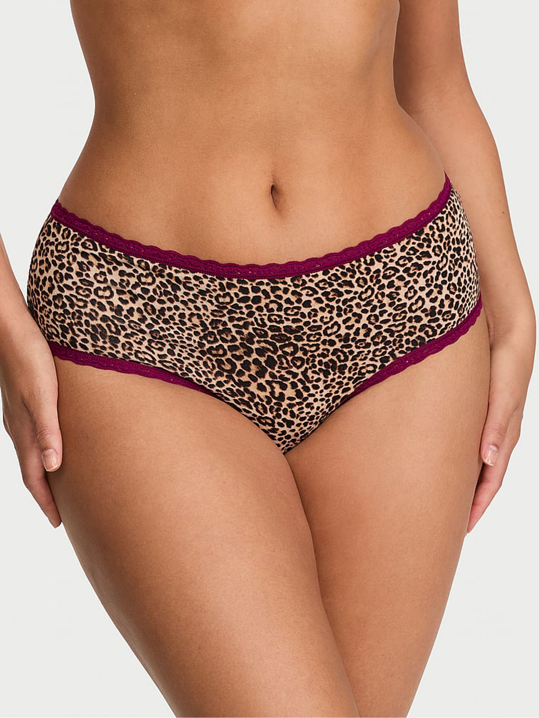 Leopard Brown Cheeky Cotton Lace Trim Knickers - Image 1 of 2