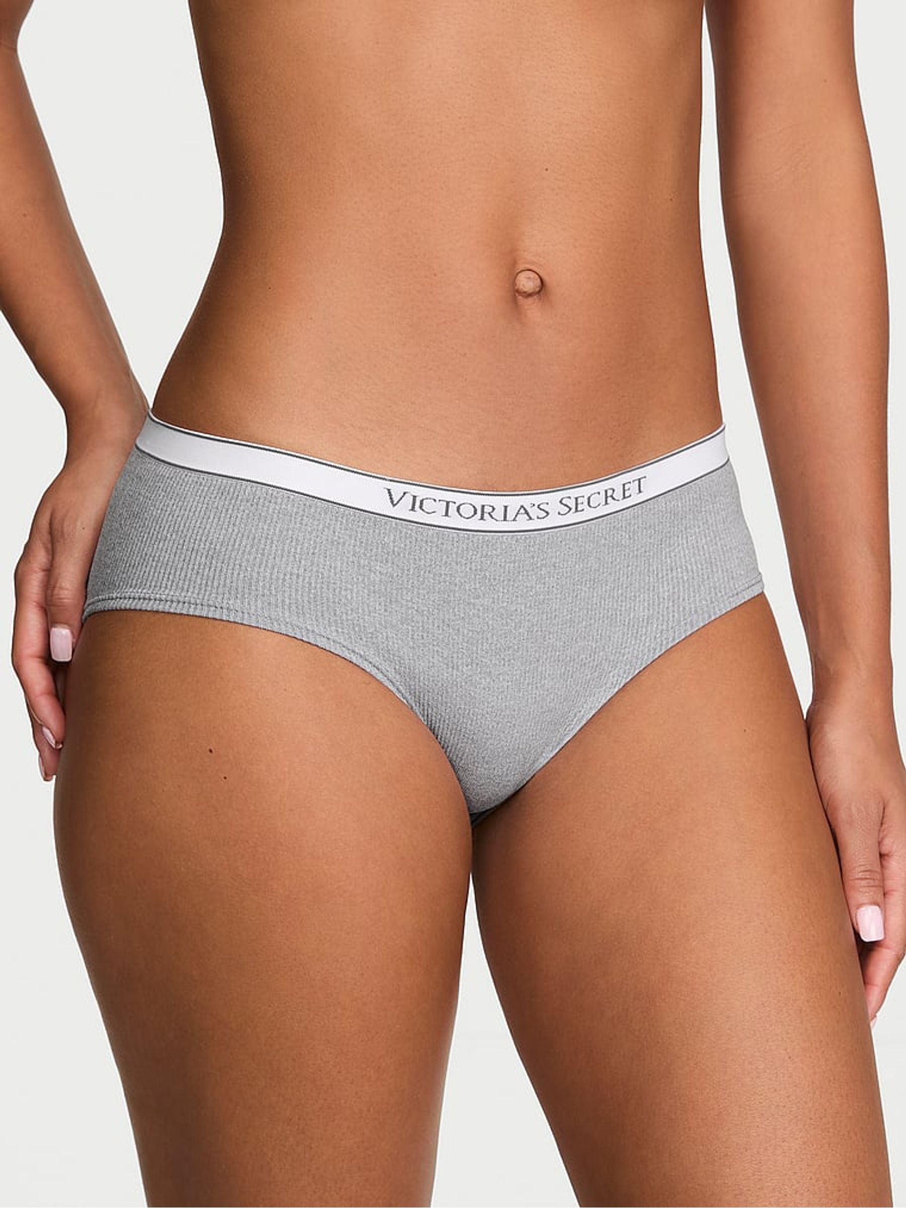 Medium Heather Grey Hipster Logo Ribbed Knickers - Image 1 of 2