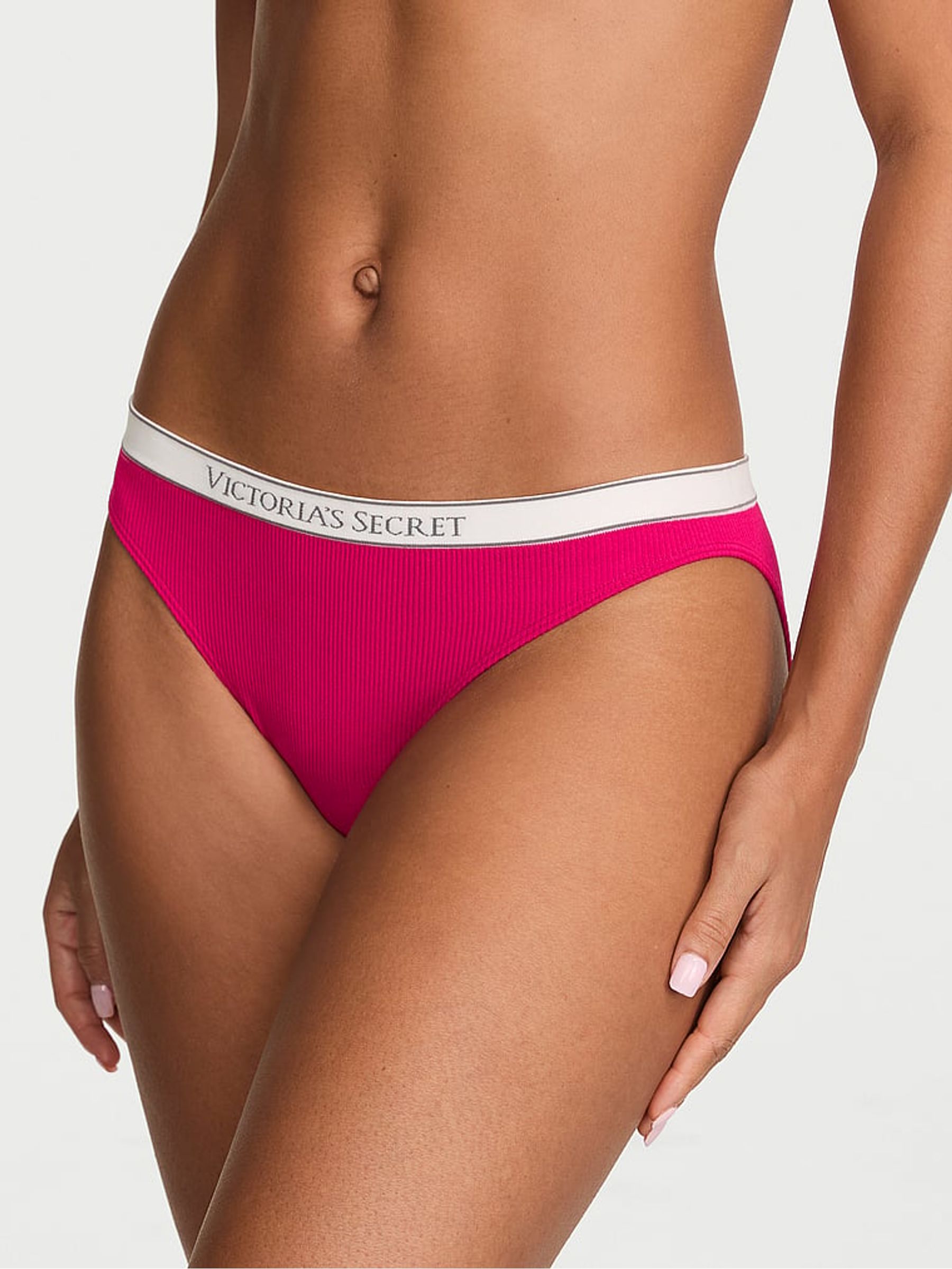 Vibrant Fuchsia Pink Bikini Logo Ribbed Knickers - Image 1 of 2 Vibrant Fuchsia Pink Bikini Logo Ribbed Knickers - Image 1 of 2