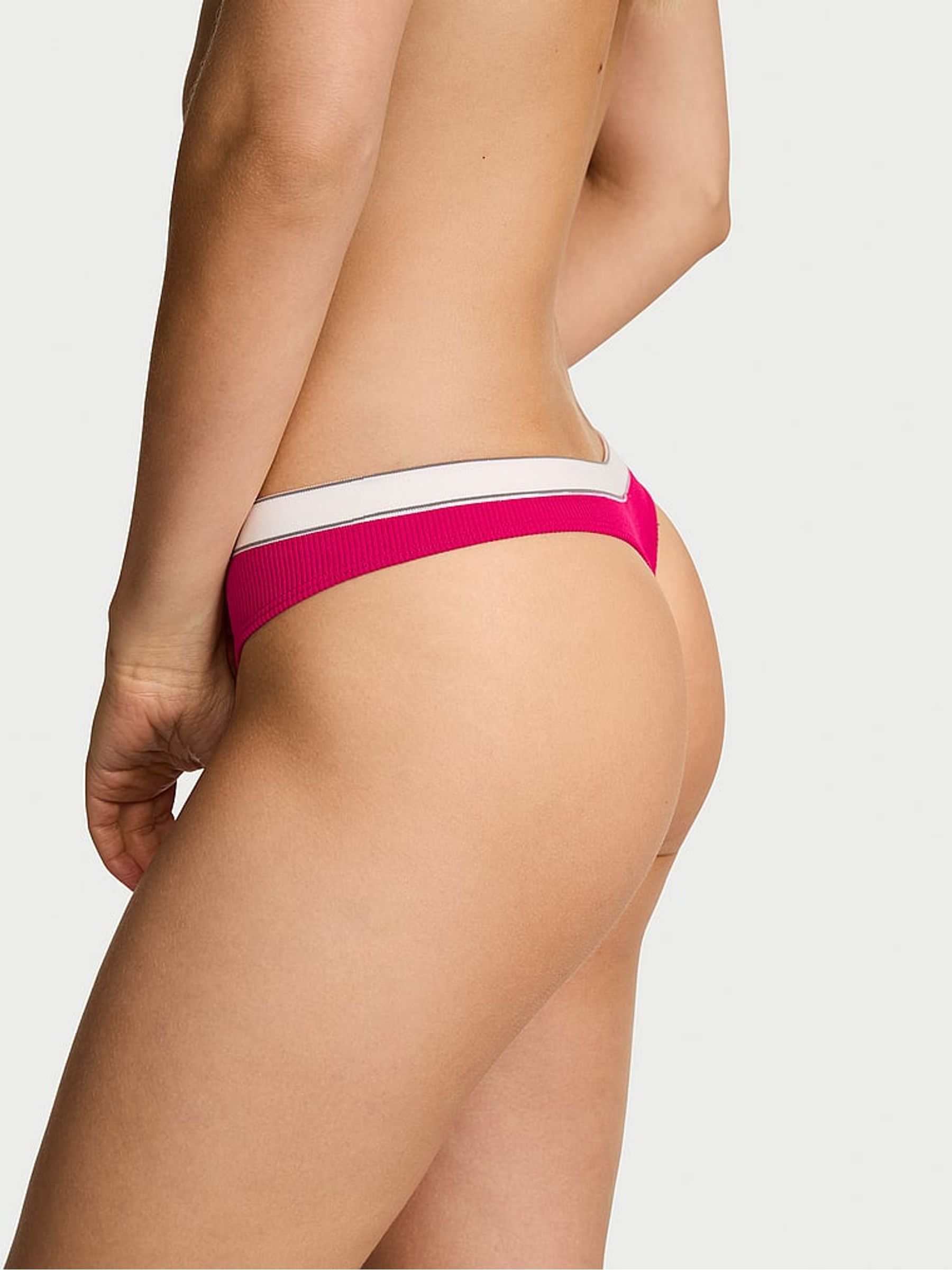 Vibrant Fuchsia Pink Thong Logo Ribbed Knickers - Image 2 of 2