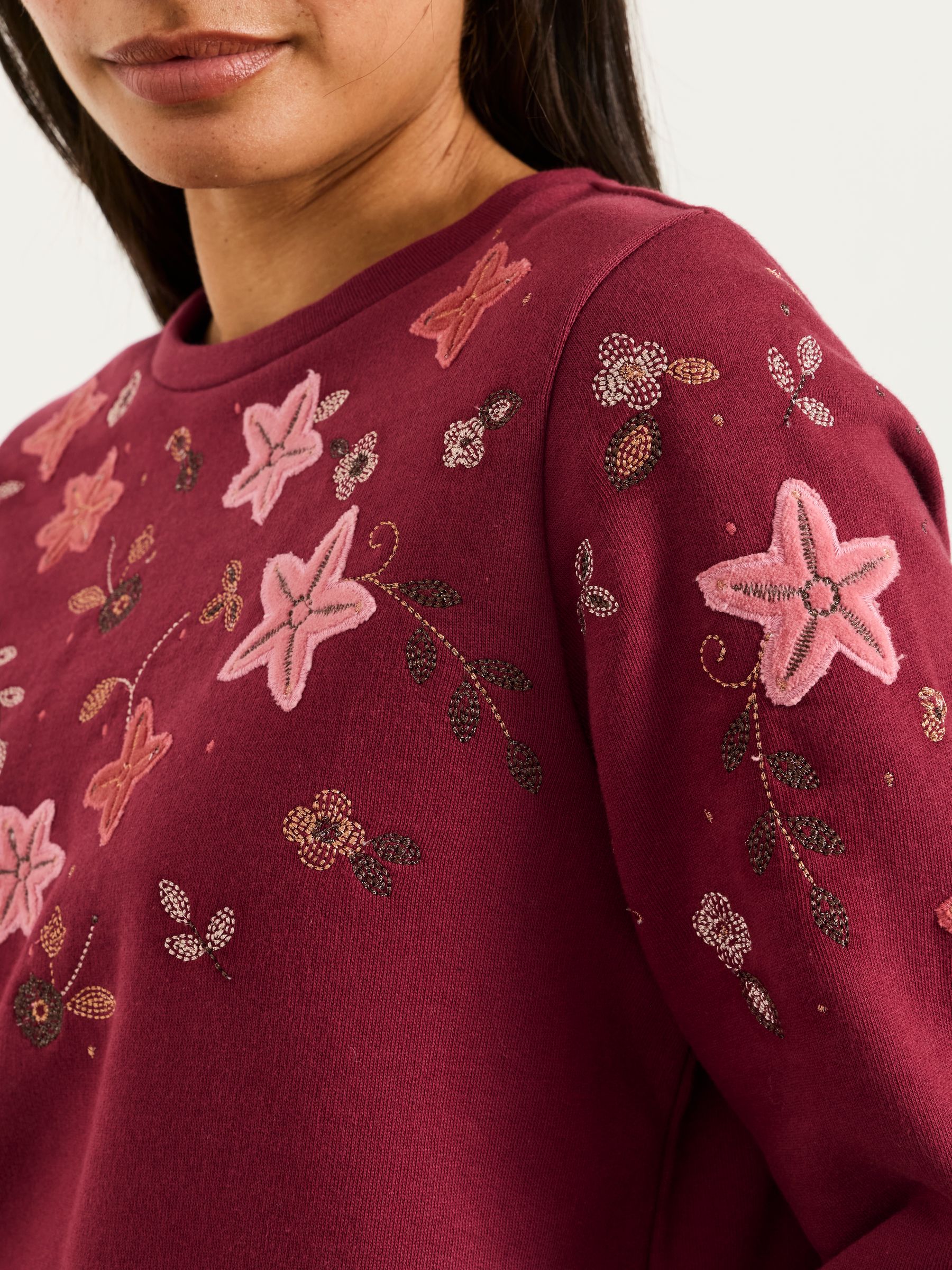 Jaz Burgundy Red Embroidered Floral Sweatshirt - Image 3 of 6