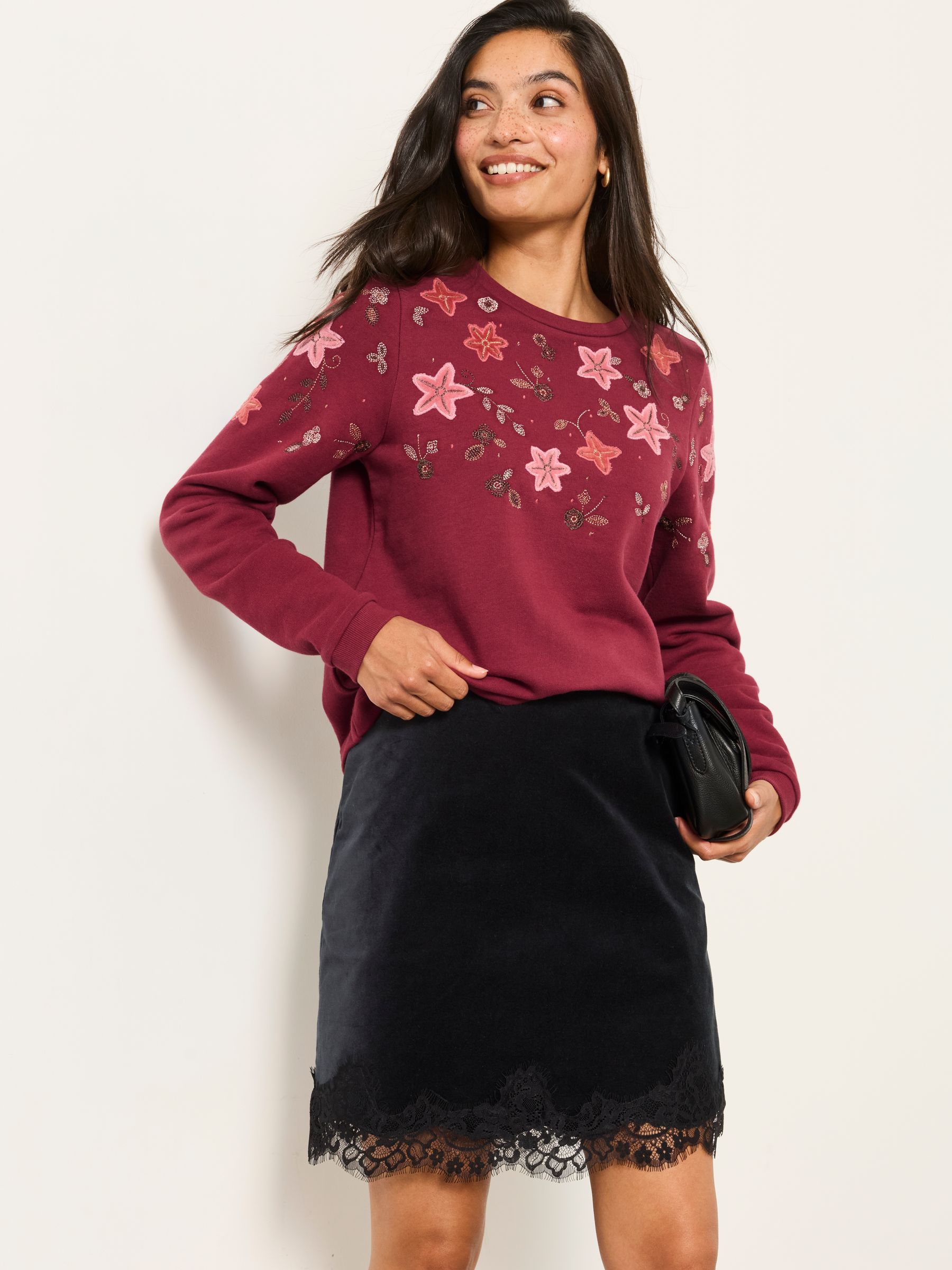 Jaz Burgundy Red Embroidered Floral Sweatshirt - Image 4 of 6