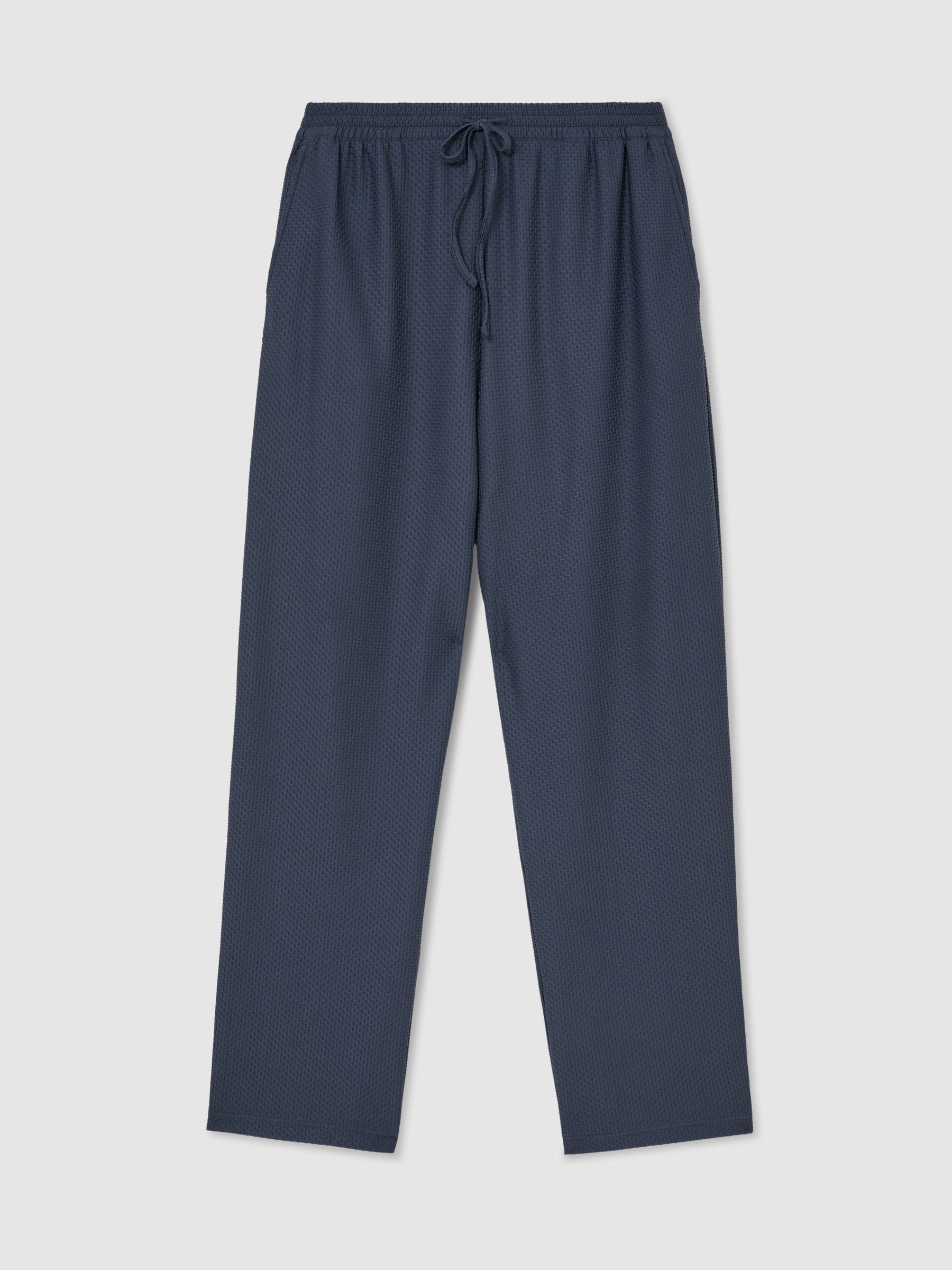 Textured Drawstring Relaxed-Fit Trousers in Airforce Blue - Image 2 of 6