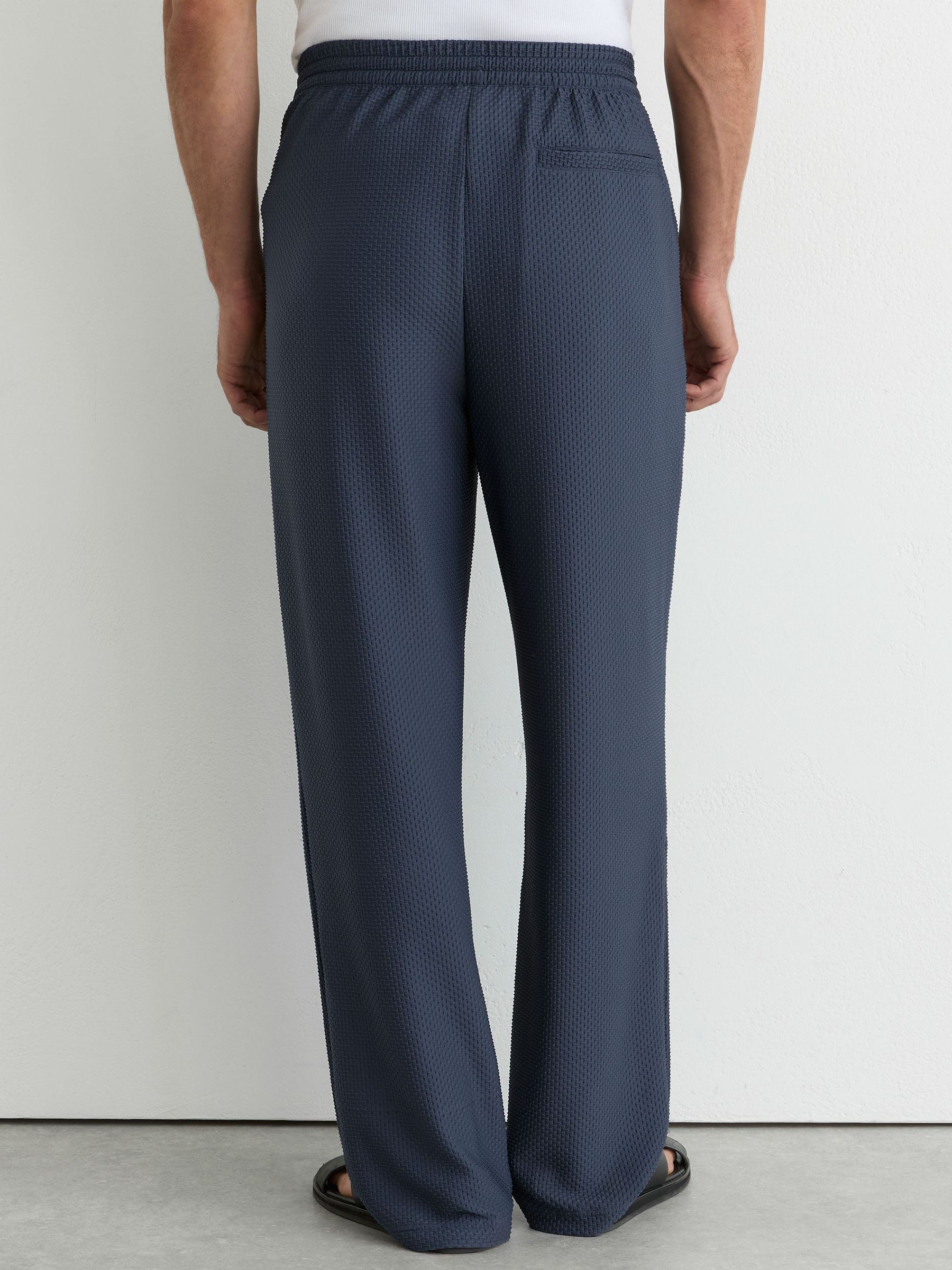 Textured Drawstring Relaxed-Fit Trousers in Airforce Blue - Image 5 of 6