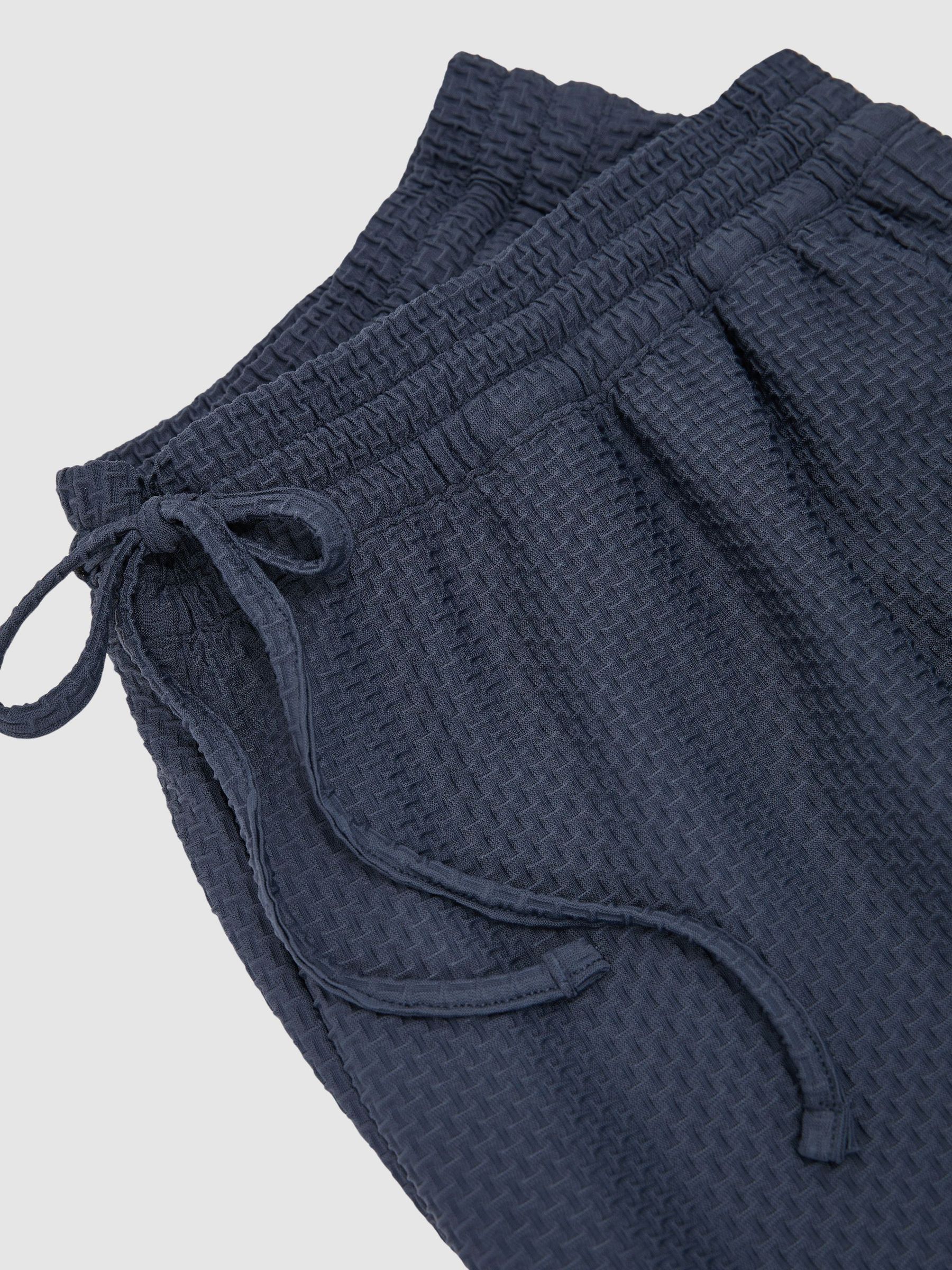 Textured Drawstring Relaxed-Fit Trousers in Airforce Blue - Image 6 of 6