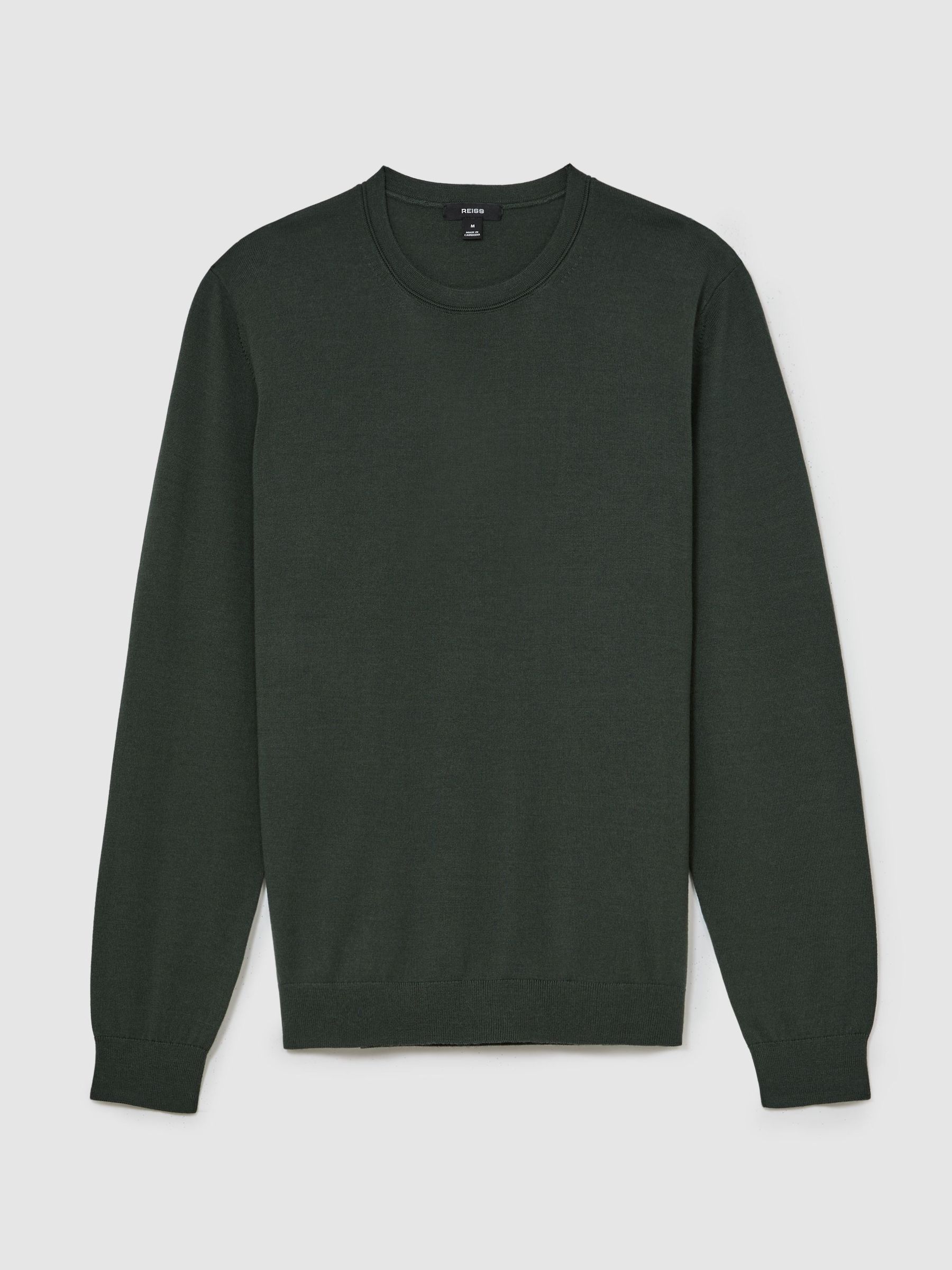 Merino Wool Crew-Neck Jumper in Dark Green - Image 2 of 6
