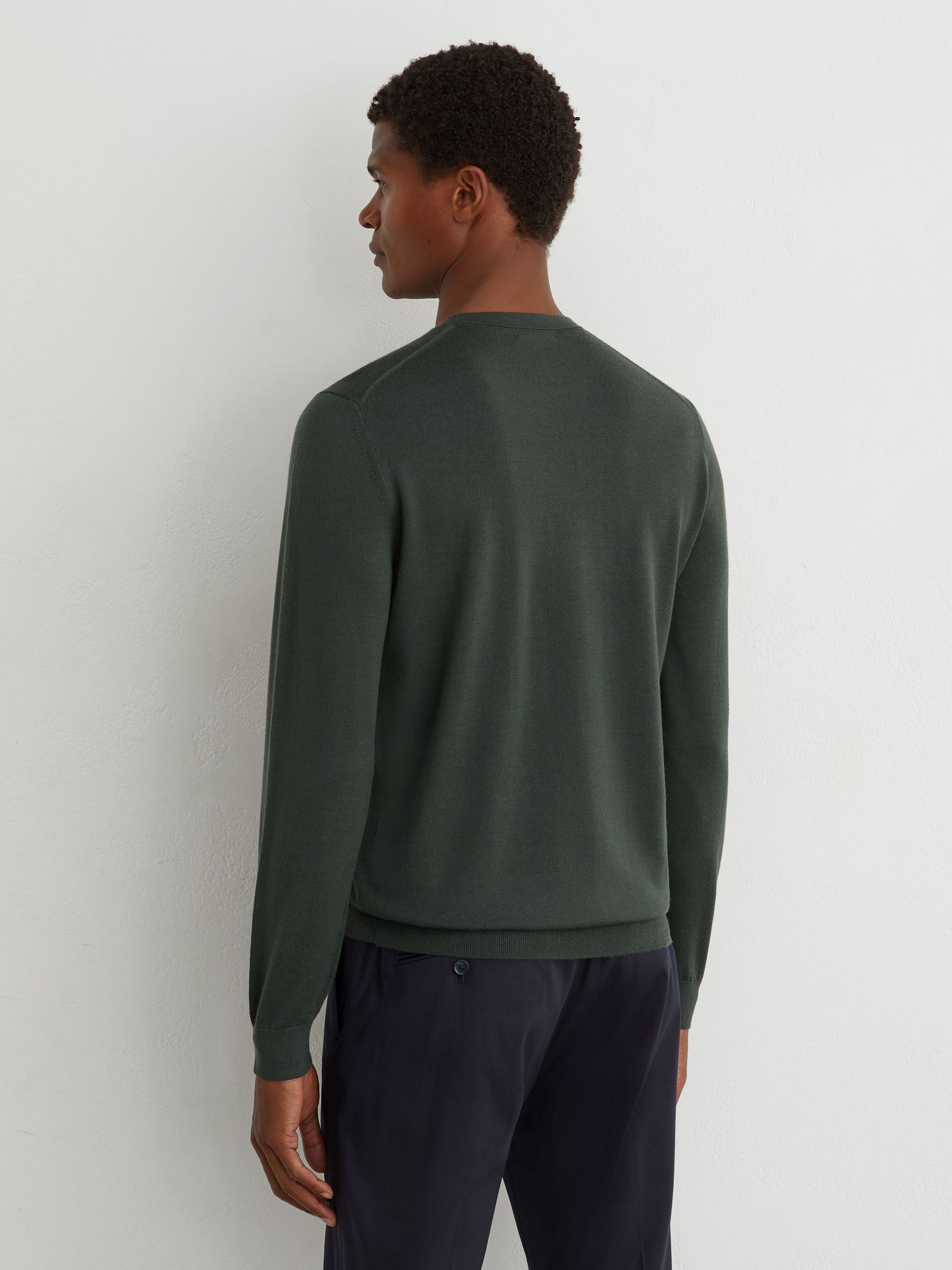 Merino Wool Crew-Neck Jumper in Dark Green - Image 5 of 6