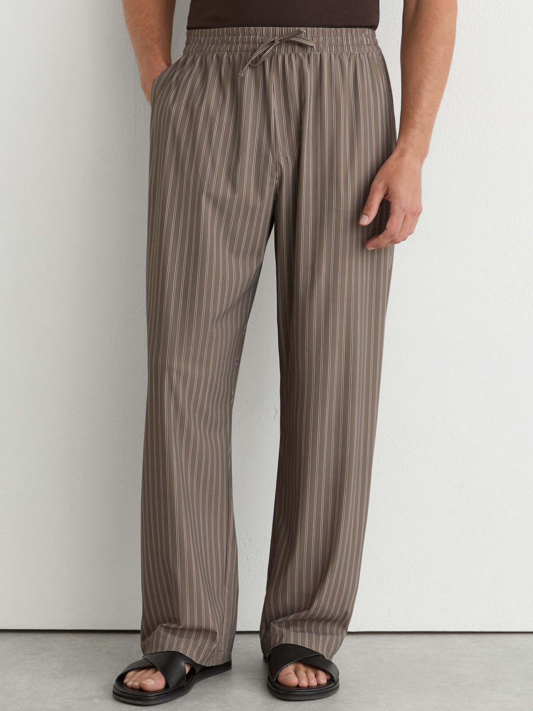 Stripe Drawstring Relaxed-Fit Trousers in Taupe Brown - Image 3 of 7