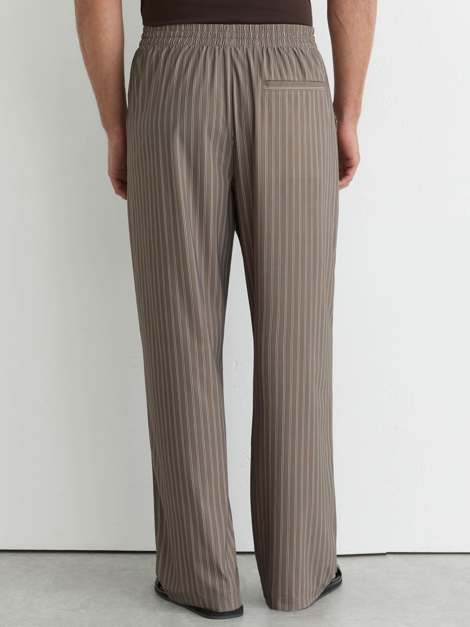 Stripe Drawstring Relaxed-Fit Trousers in Taupe Brown - Image 5 of 7