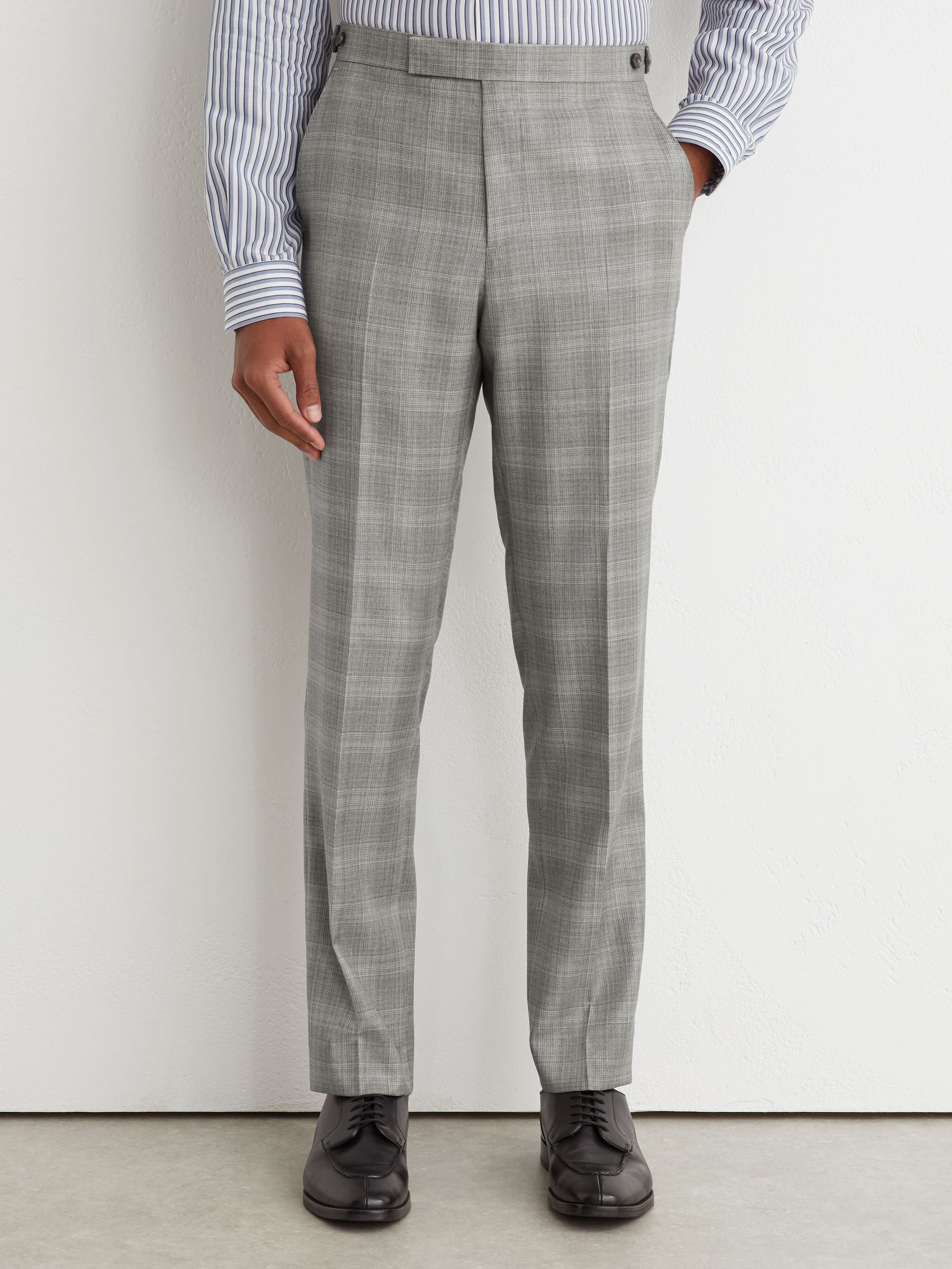 Wool Check Side-Adjuster Suit Trousers Classic-Fit in Light Grey - Image 3 of 6