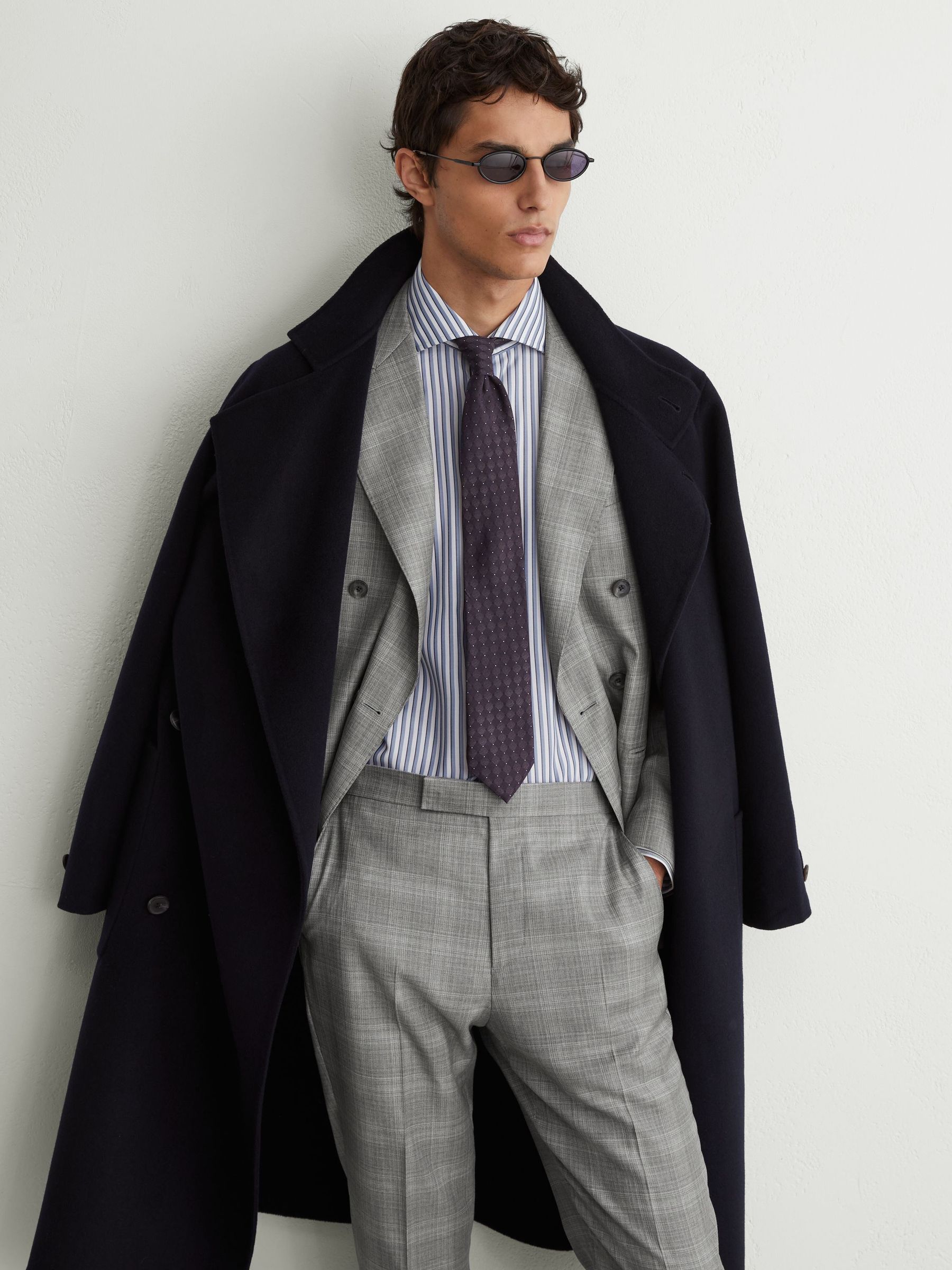 Wool Check Side-Adjuster Suit Trousers Classic-Fit in Light Grey - Image 4 of 6