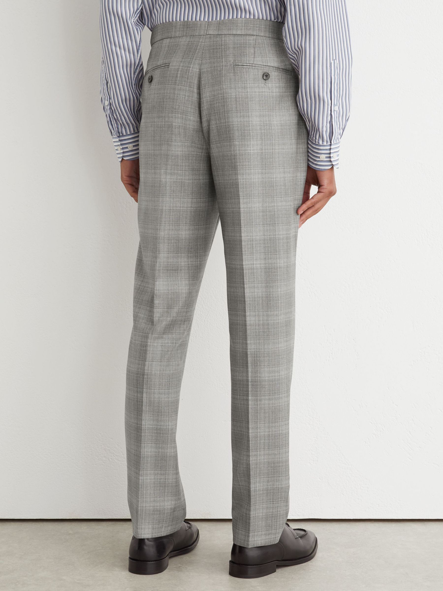 Wool Check Side-Adjuster Suit Trousers Classic-Fit in Light Grey - Image 5 of 6