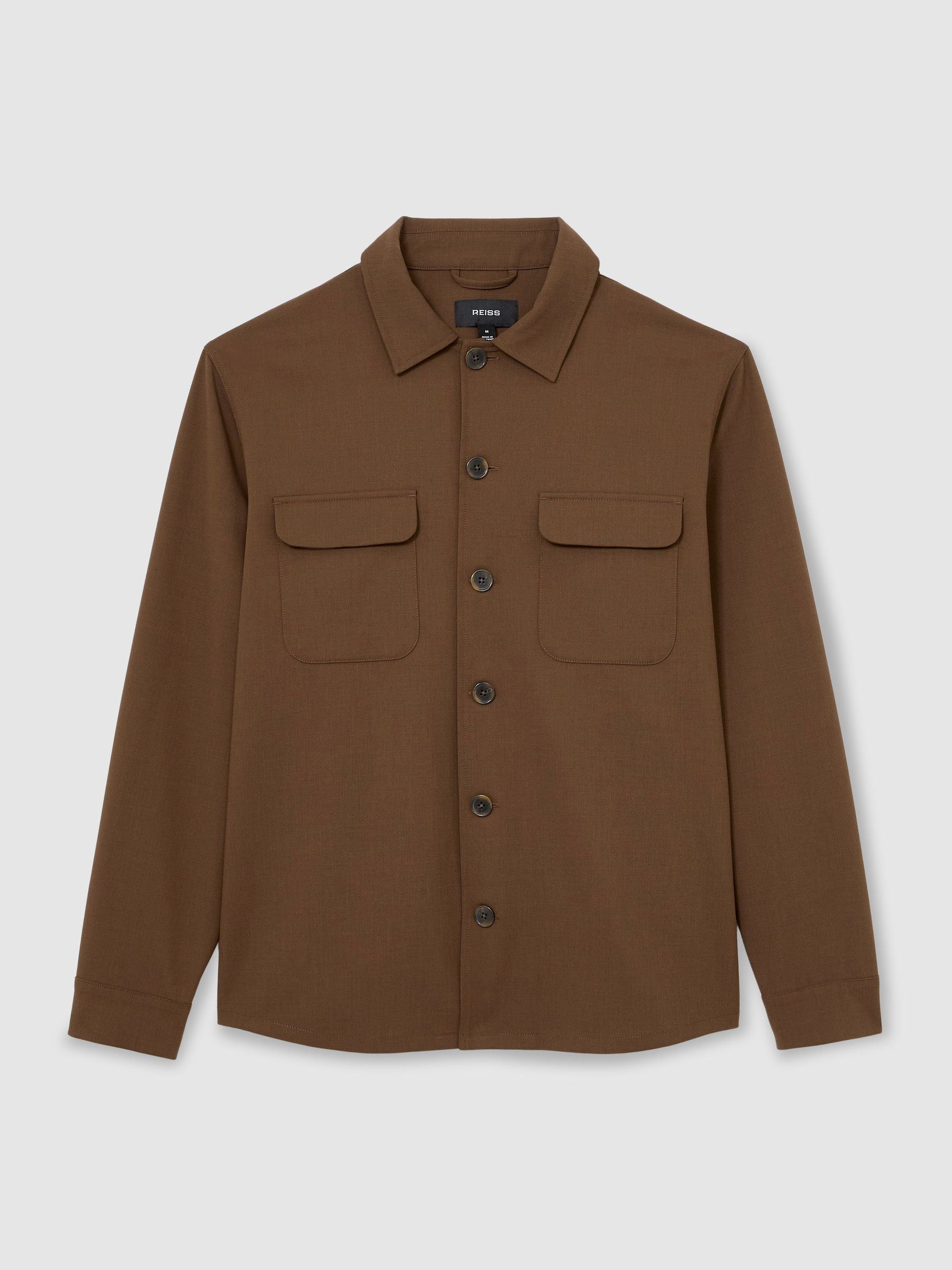 Twin-Pocket Button-Through Overshirt in Tobacco Brown - Image 2 de 6