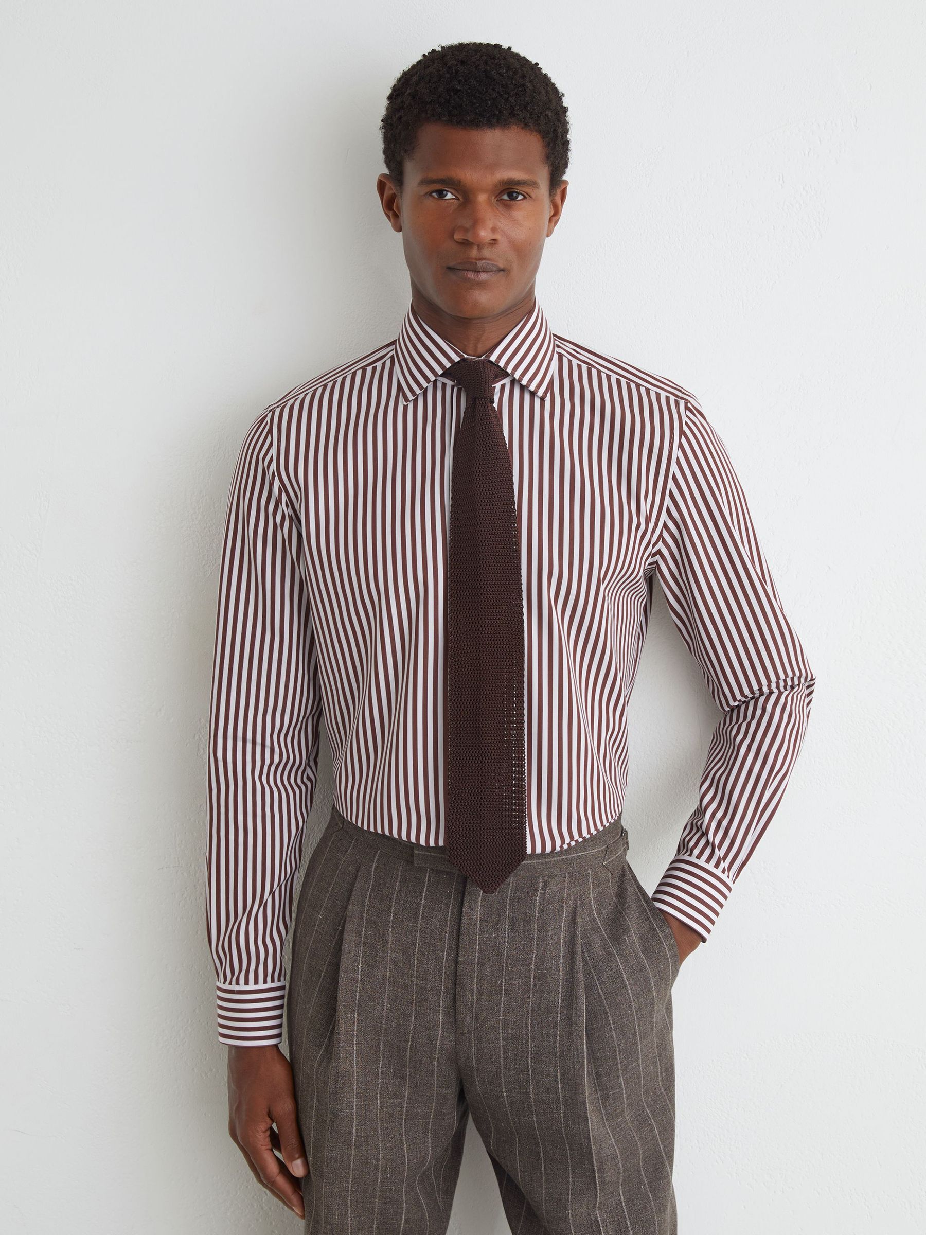 Long Sleeve Bengal Stripe Button-Down Shirt. in Brown - 圖片 4/7