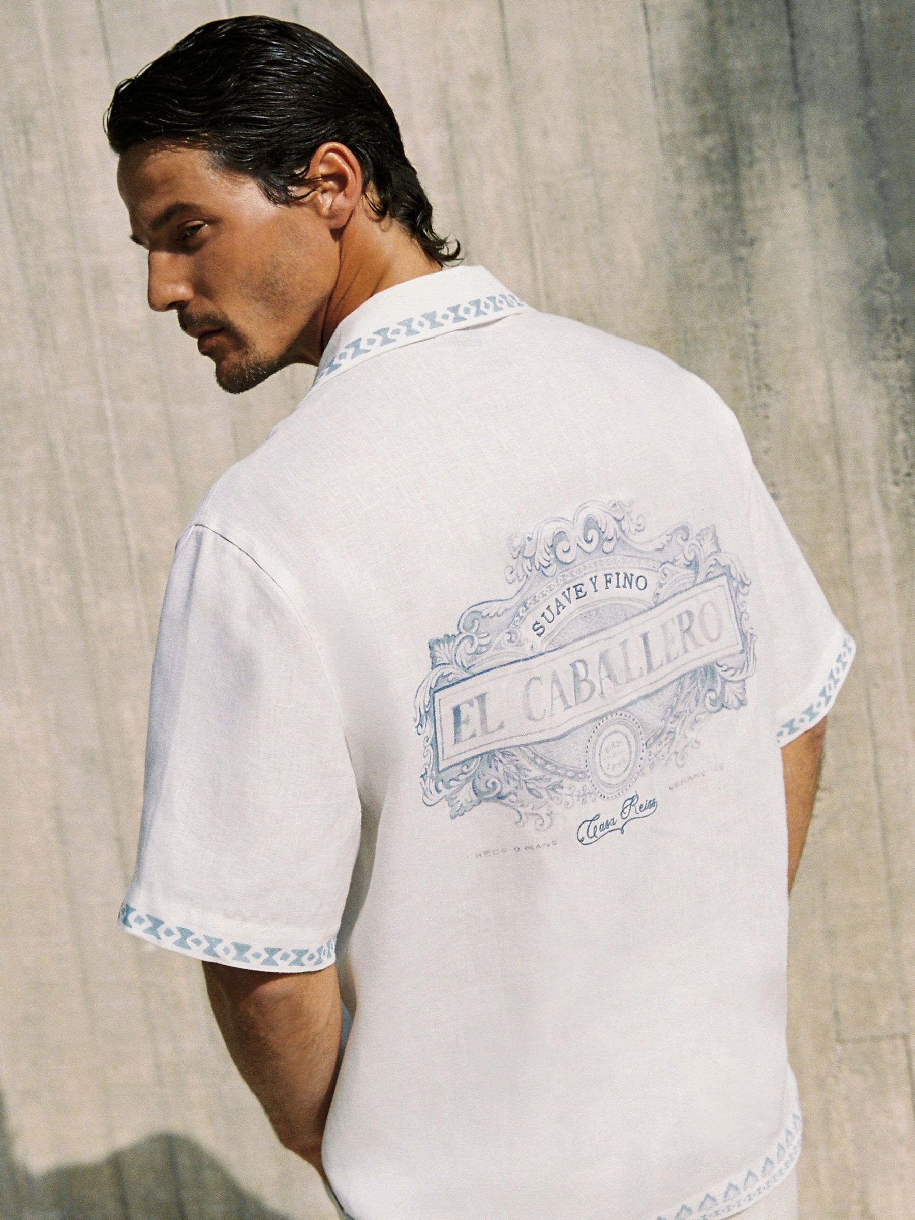 Cotton-Linen Slogan-Print Shirt in White - Image 1 of 9